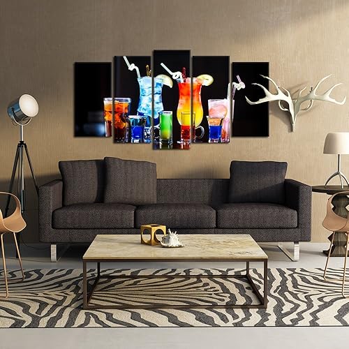 Miniatura 2 de KREATIVE ARTS - 5 piezas grandes de cócteles coloridos con alcohol, impresiones en lienzo para bebidas, arte de pared, fotografía moderna, arte y