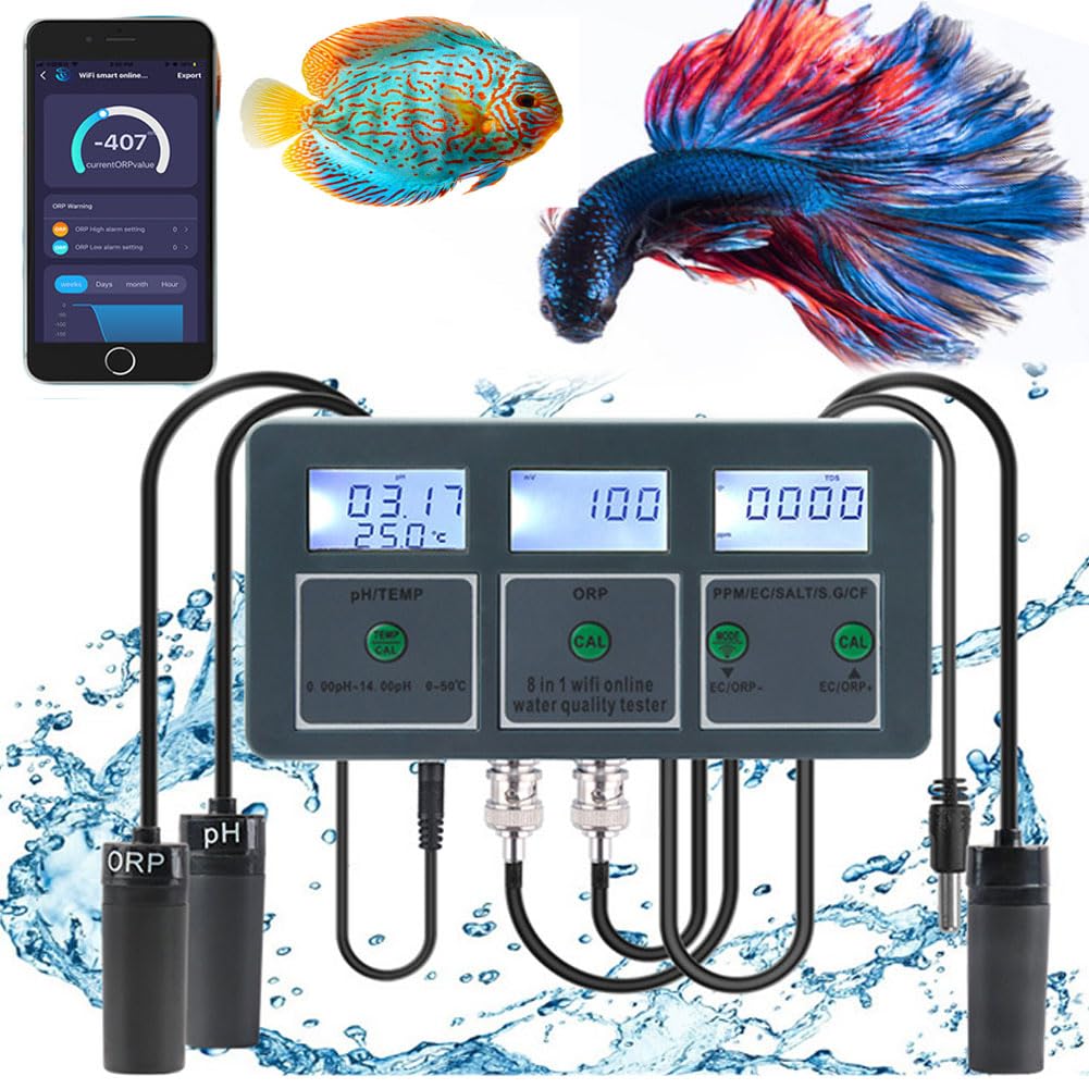 Monitor jakości wody, cyfrowy tester do PH/EC/TDS/Salt/S.G/CF/ORP/Temp, z monitorowaniem aplikacji online, Tuya Smart, do akwariów, hydroponiki basenowej