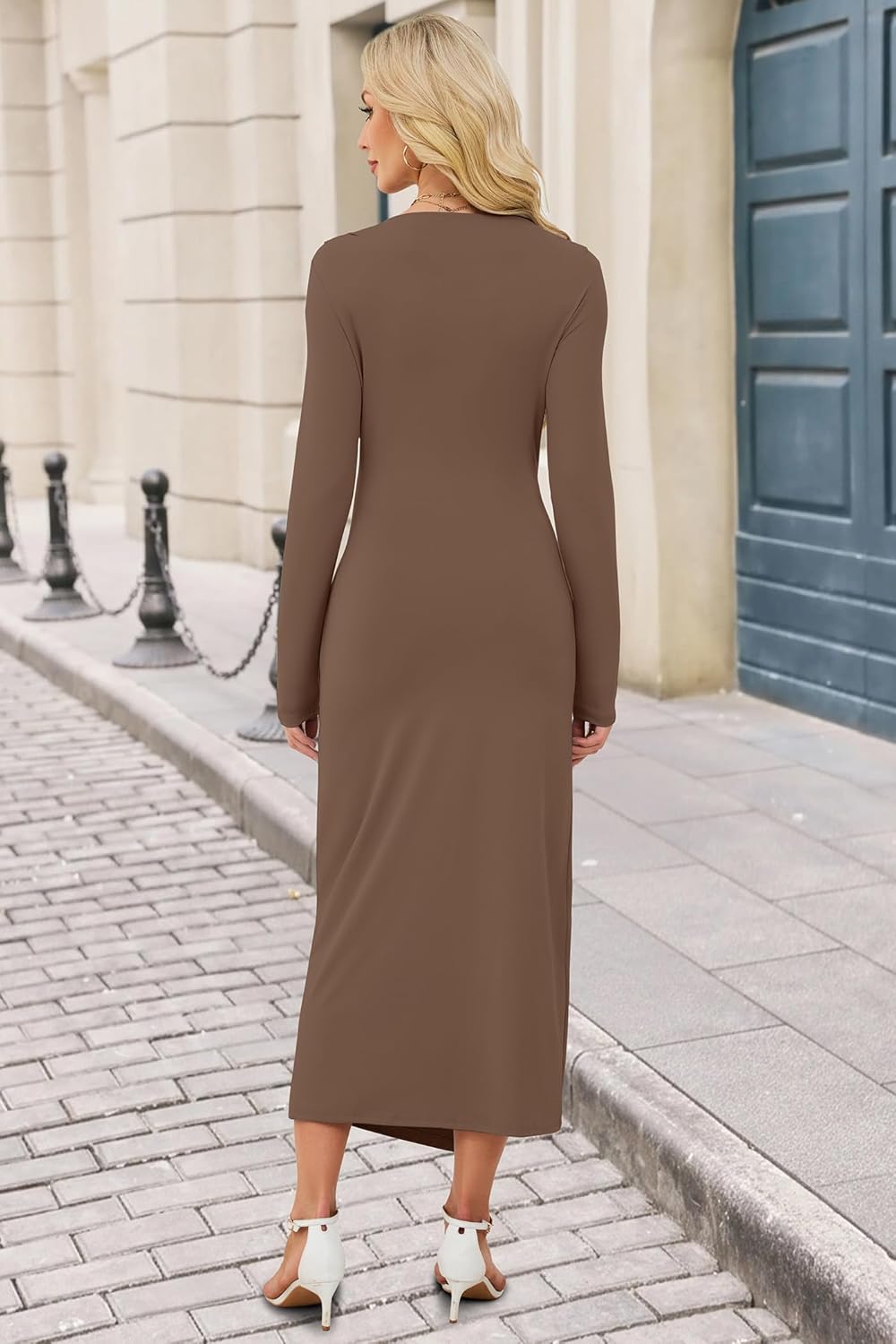 Women's Long Sleeve Wedding Guest Dress 2026 Spring Elegant Bodycon Boat Neck Formal Cocktail Party Midi Dresses - Image 3