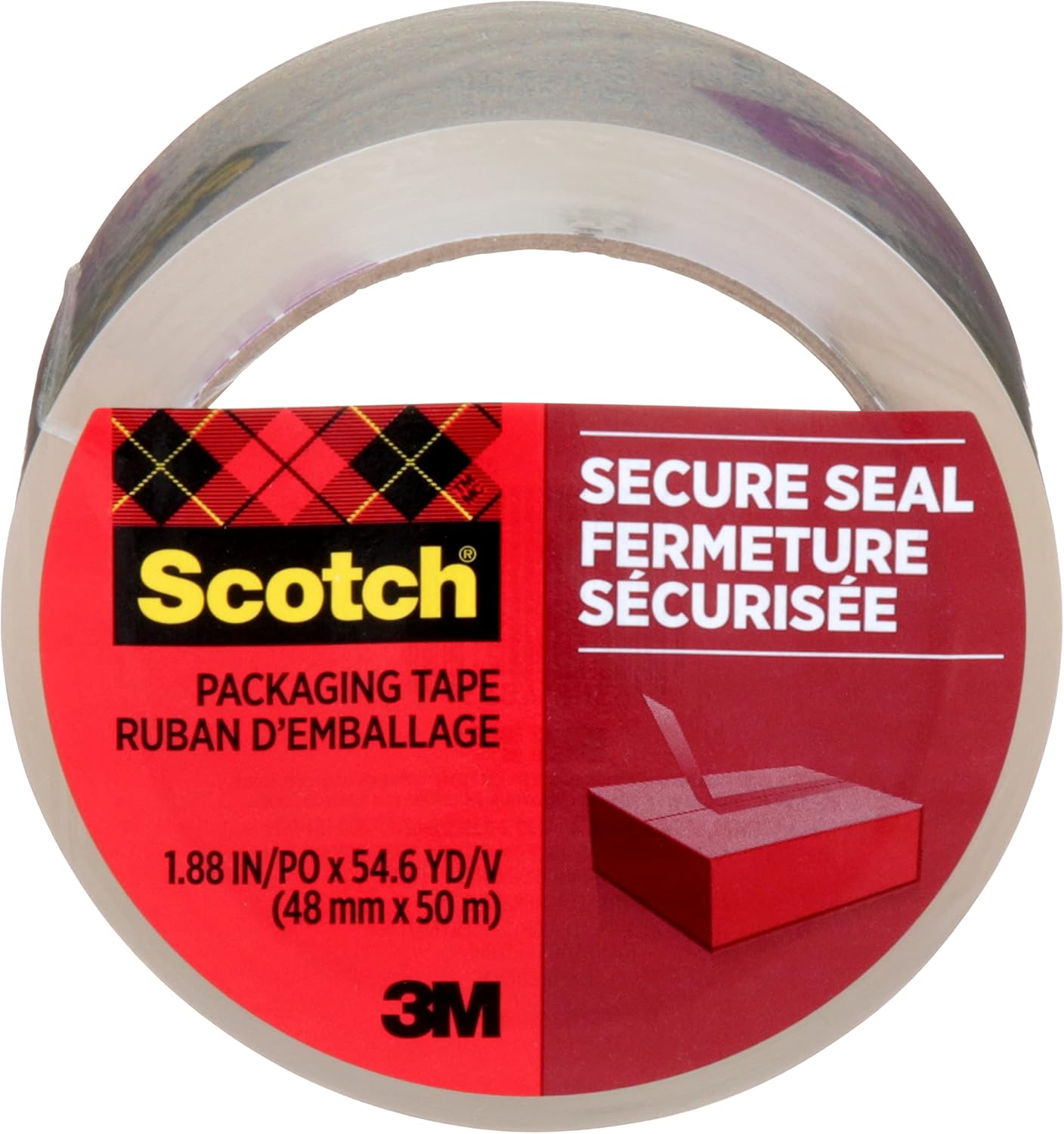 Scotch Packaging Tape, 1.88 in x 54.6 yd (48 mm x 50 m), 1 Roll, Secure Seal