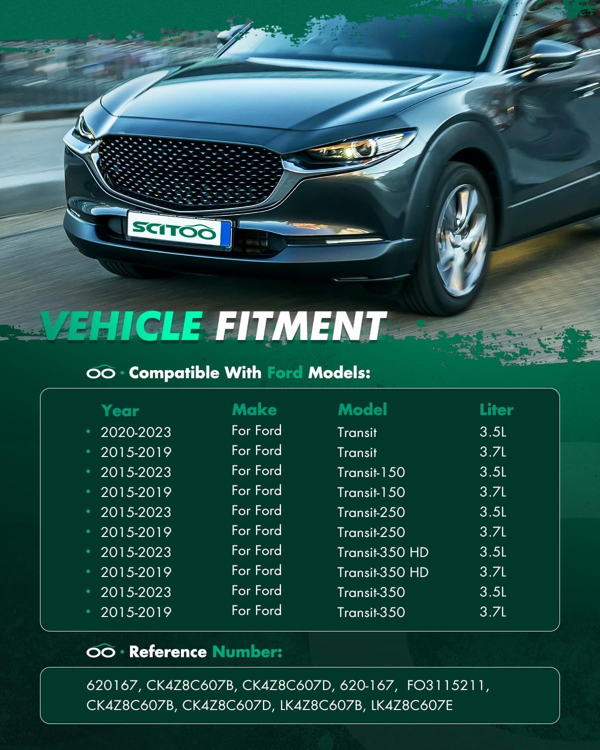 SCITOO Engine Radiator Cooling Fan Assembly for Ford for Transit 2020-2023 3.5L 2015-2019 3.7L; for Transit-150 Transit-250 Transit-350 2015-2023 3.5L 2015-2019 3.7L; Replace 620167