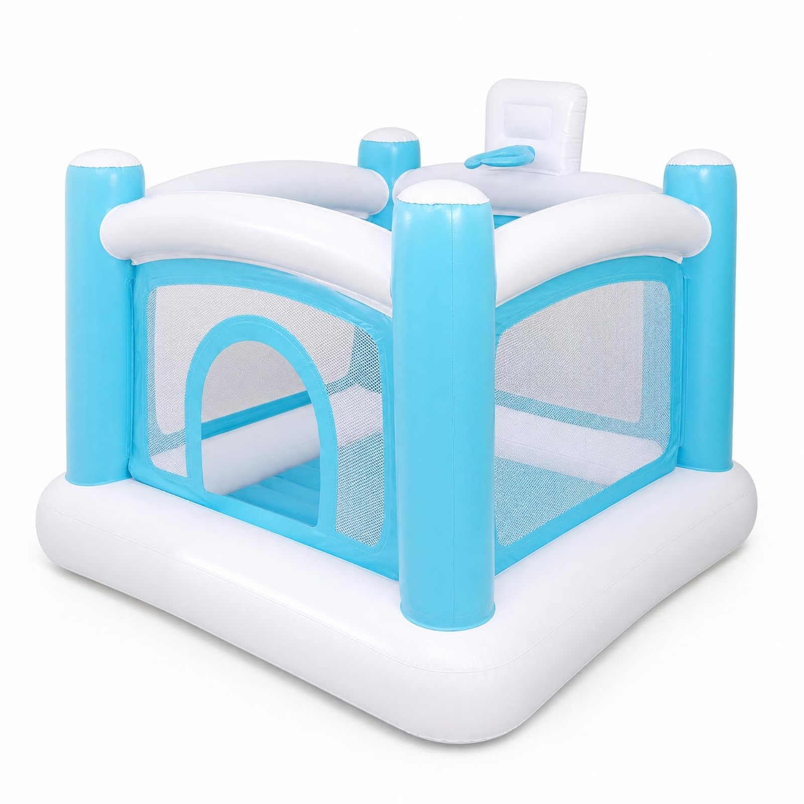 Cama Inflable Infantil Colchoneta Casa Hinchable Castillo Interior Parque de Brincos Panel Trasero con Aro Baloncesto Malla Lateral Ventilada PVC para