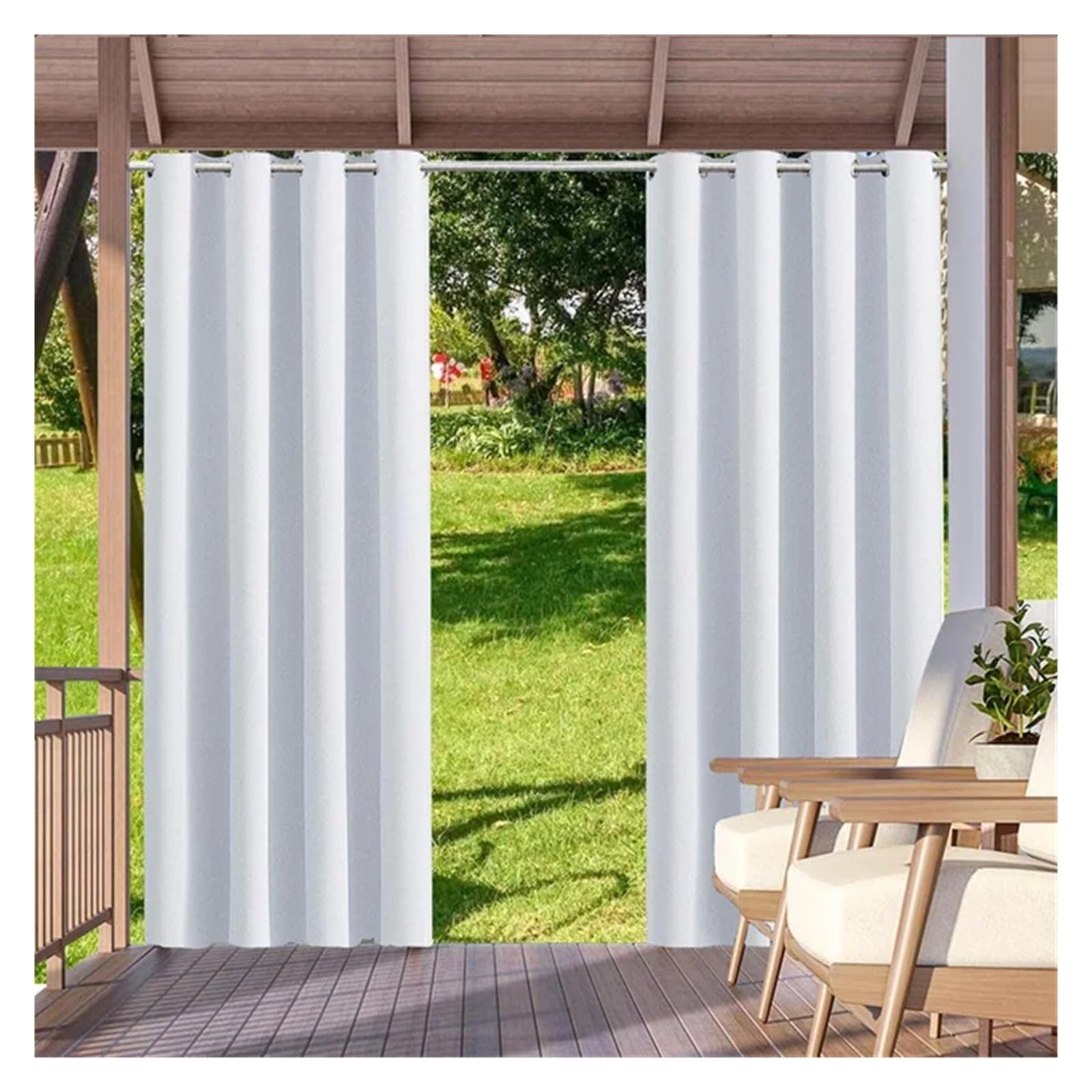 Zymjzbetic Pergola Curtain Outdoor Curtains Waterproof Garden Exterior Curtain Sunlight Blackout For Patio Porch Pergola Covered Terrace Gazebo(White,1PCS_W52XH84IN-132X213CM)