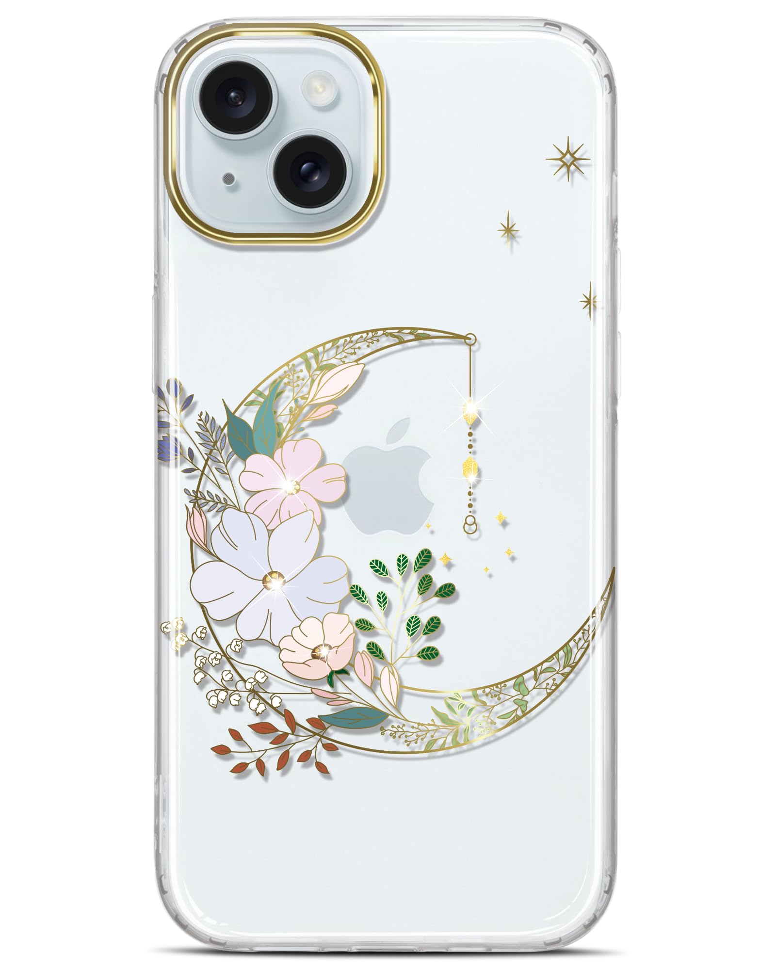 JIAXIUFEN Clear Case Compatible with iPhone Glitter Plating Design Protective Shockproof Slim TPU Protective Girl Women Phone Case 6.1" 2023 Gold Moon