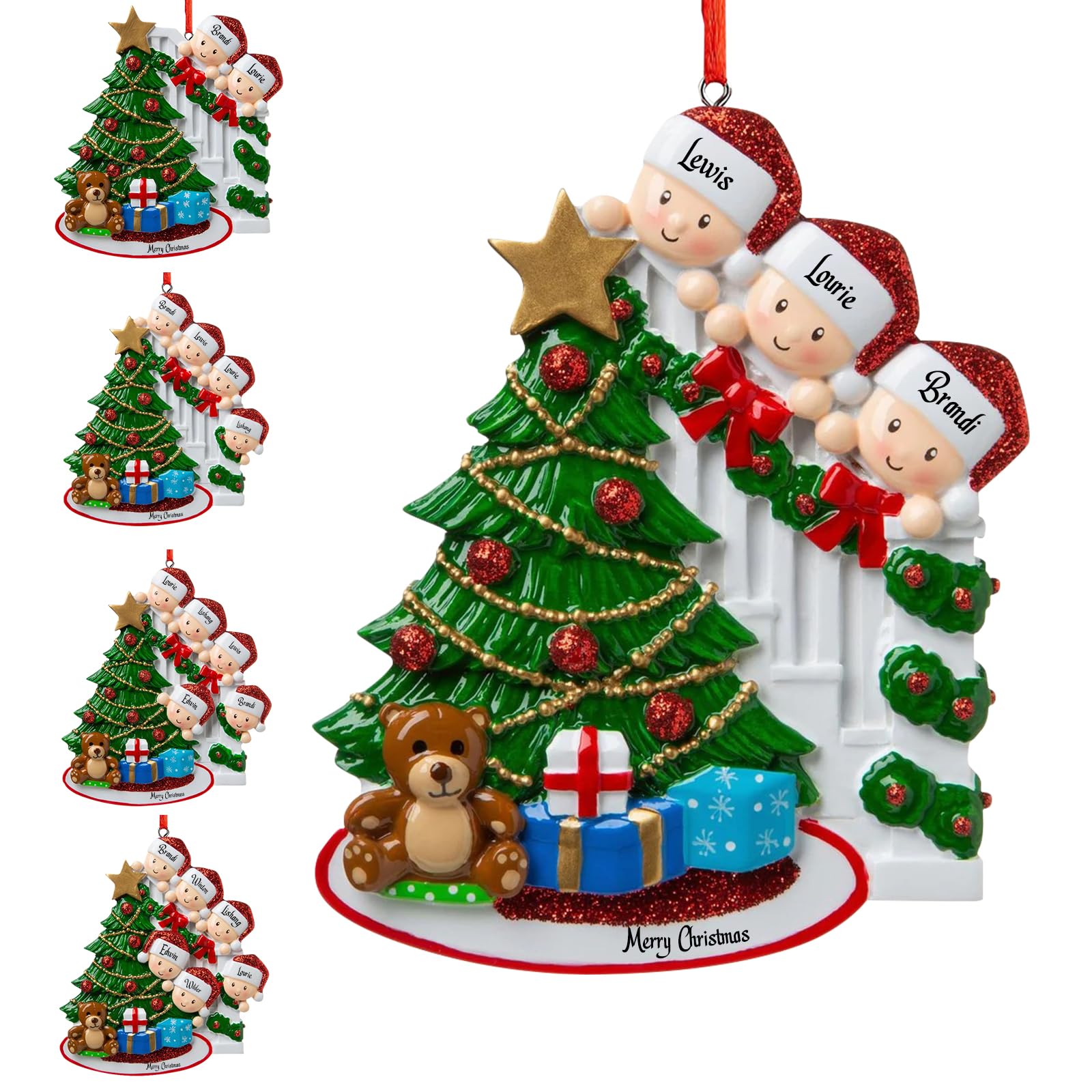 Personalized Family Christmas Ornaments 2024, Custom Christmas Tree Decorations with Names, DIY Name Christmas Tree Hanging Pendant Keepsake - Premium Resin - Family of 2,3,4,5,6