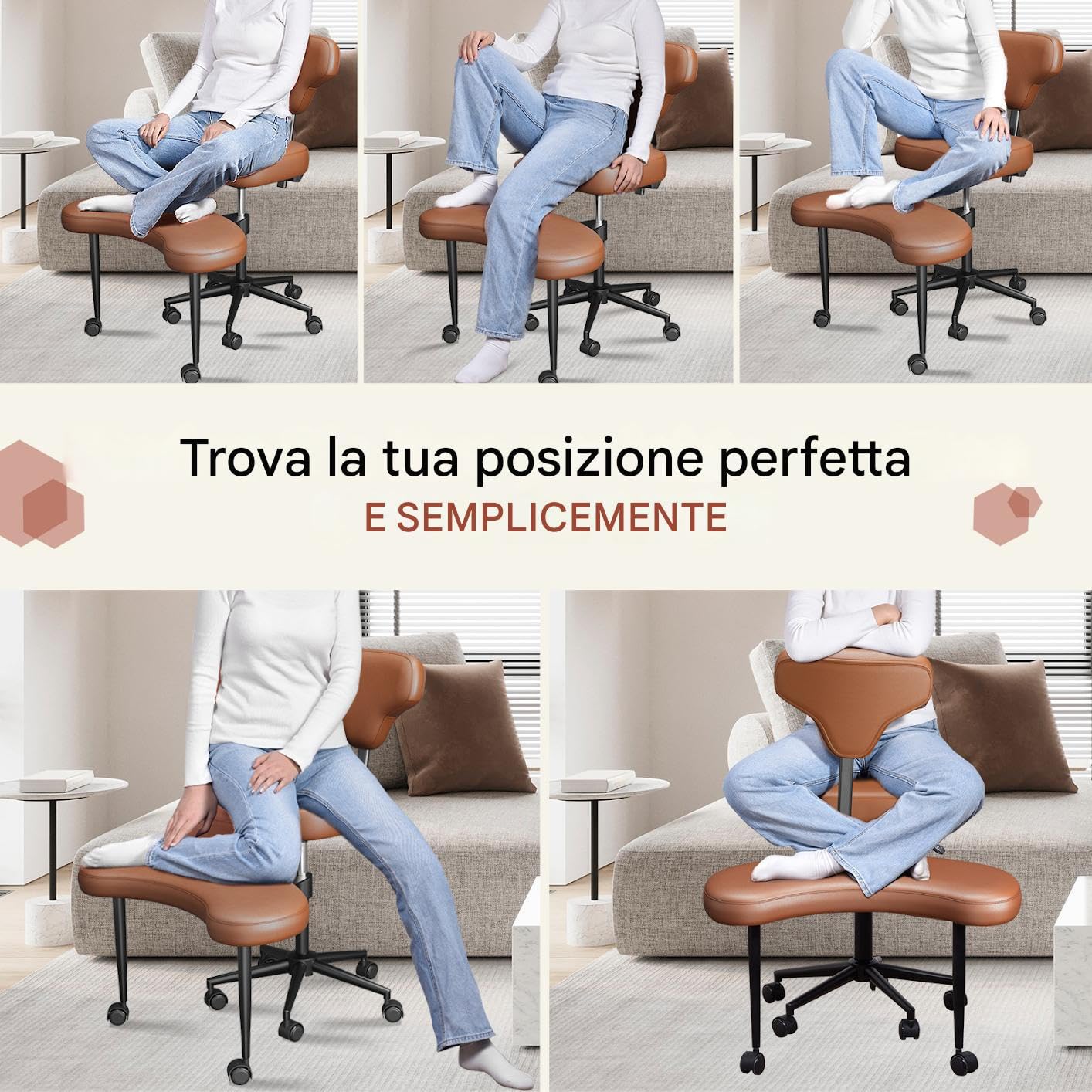 Meditation Chair Sedia di Meditazione con Supporto Alla Schiena Sedia Ergonomica a Gambe Incrociate con Ruote-Sede Regolabile in Altezza con Supporto Lombare per Adulti Agita e Yoga Contiene 136Kg