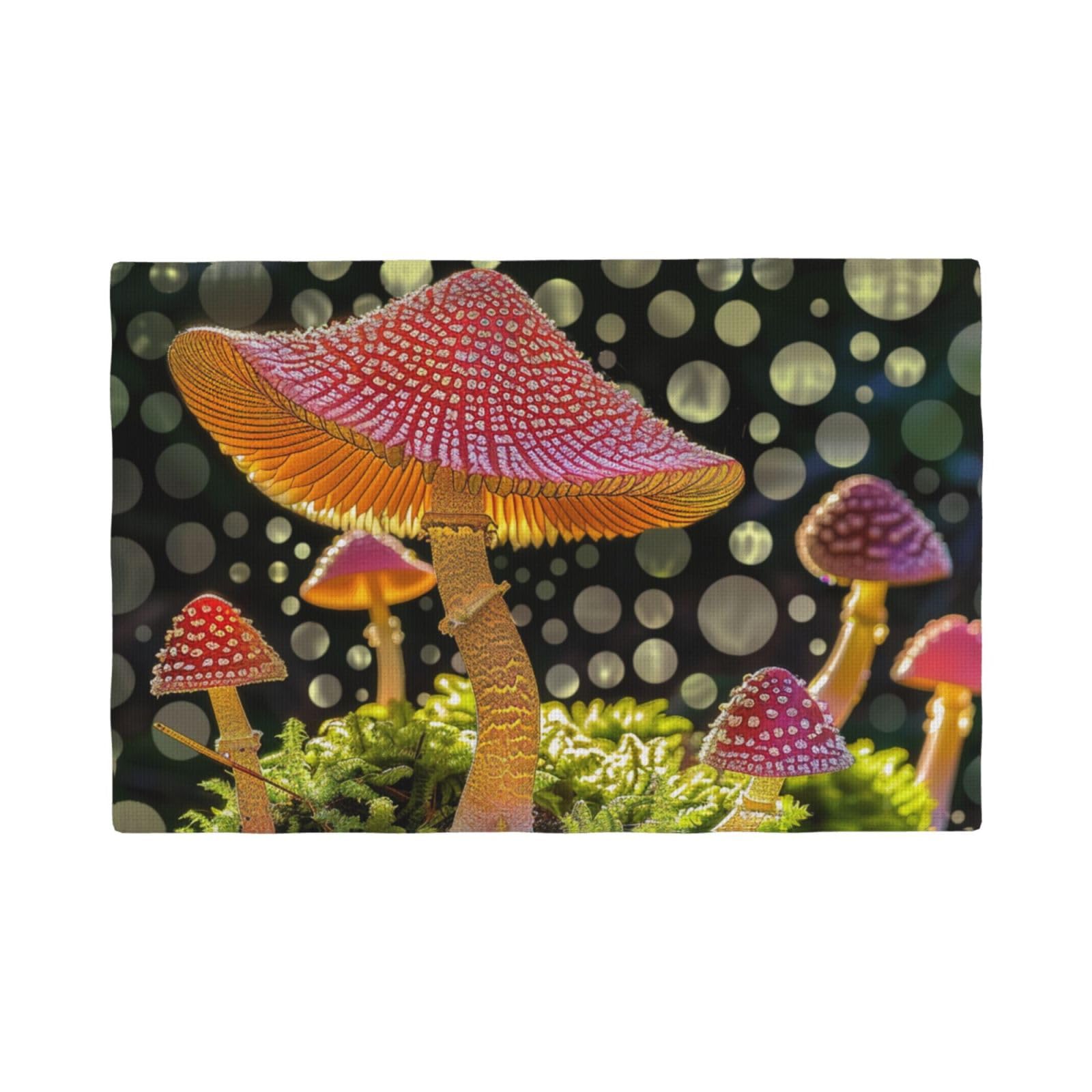 Mushroom Print Placemats Set, Heat Resistant Washable Placemat 12x18in Table Mats for Party Kitchen Dining Table Decoration Indoor Outdoor, Four Pieces