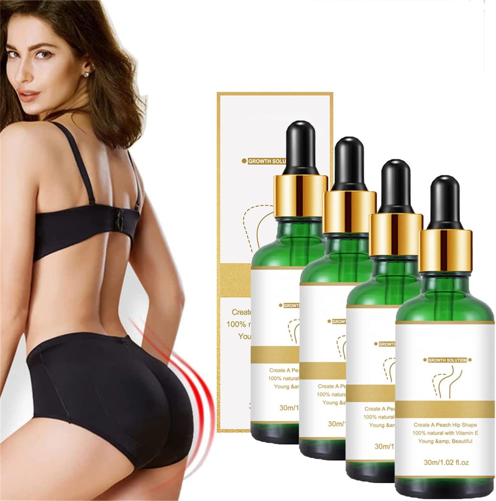 Gluteal Essential Oil, Hip Lift Buttocks Essential Oil Butt Massage Shaping Oils, Create a Peach Hip Shape 100% Natural with Vitamin E, Butt Cellulite Removal, Firming & Lifting Fast (4)