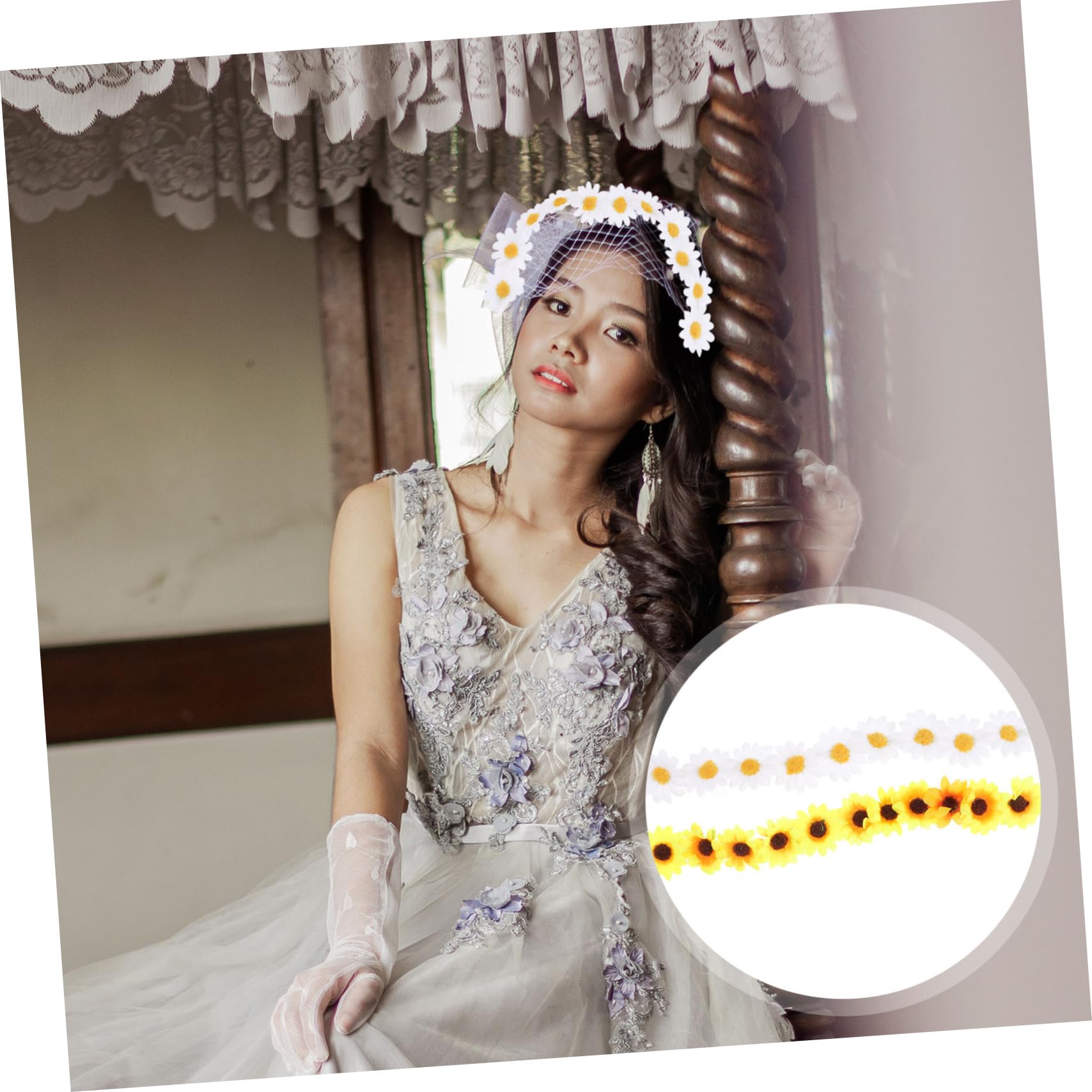Veemoon 2 pièces Bandeau Fleur Doux Mariage Halloween Plage Accessoire Cheveux Élégant Durable et Peau Friendly Lot Jaune Blanc