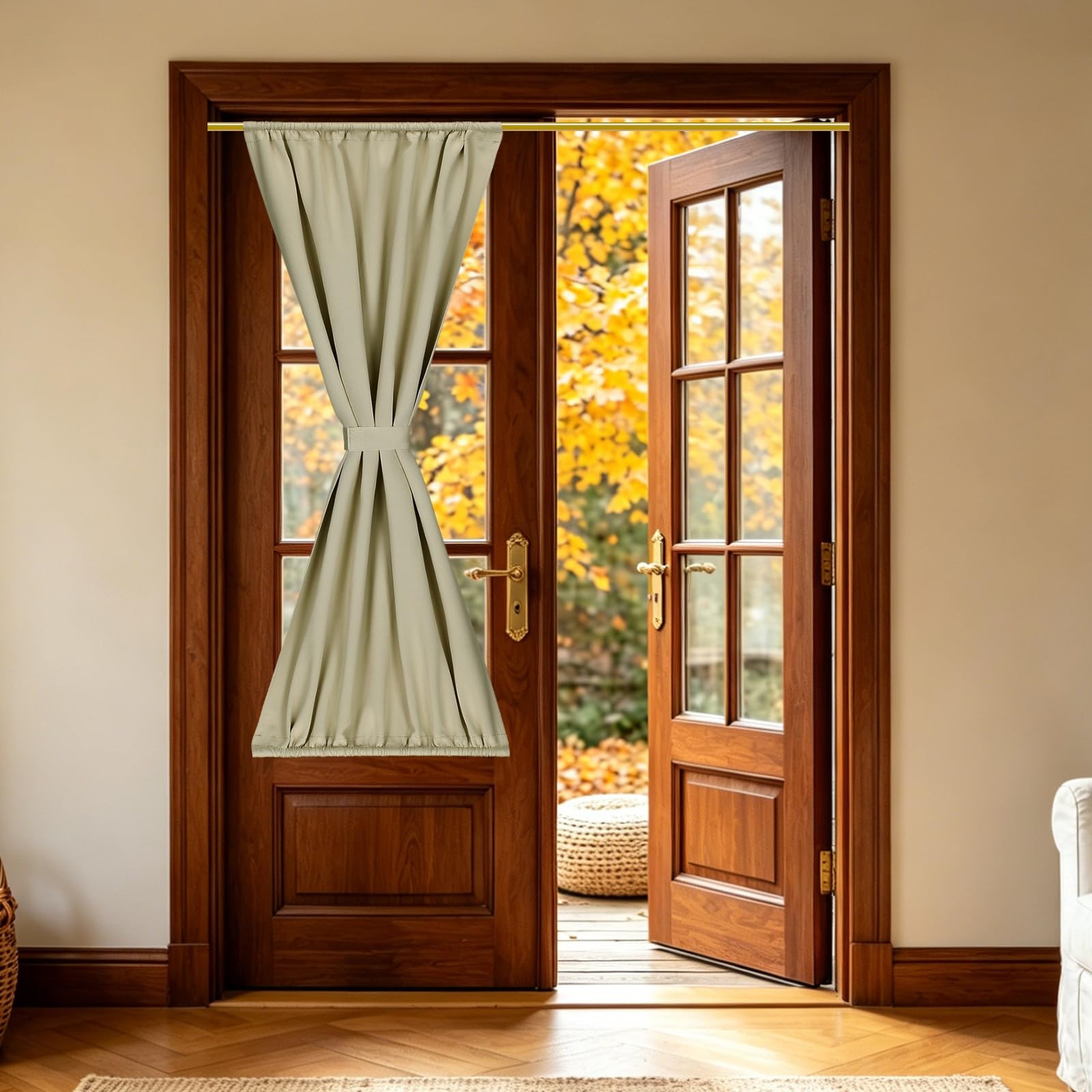 sourcing map 1 PC French Door Curtain, 76.5 x 163cm Blackout Thermal Insulated Energy Saving Drape Polyester Rod Pocket Curtains & Drapes for Kitchen Front Door Window Treatments, Cappuccino