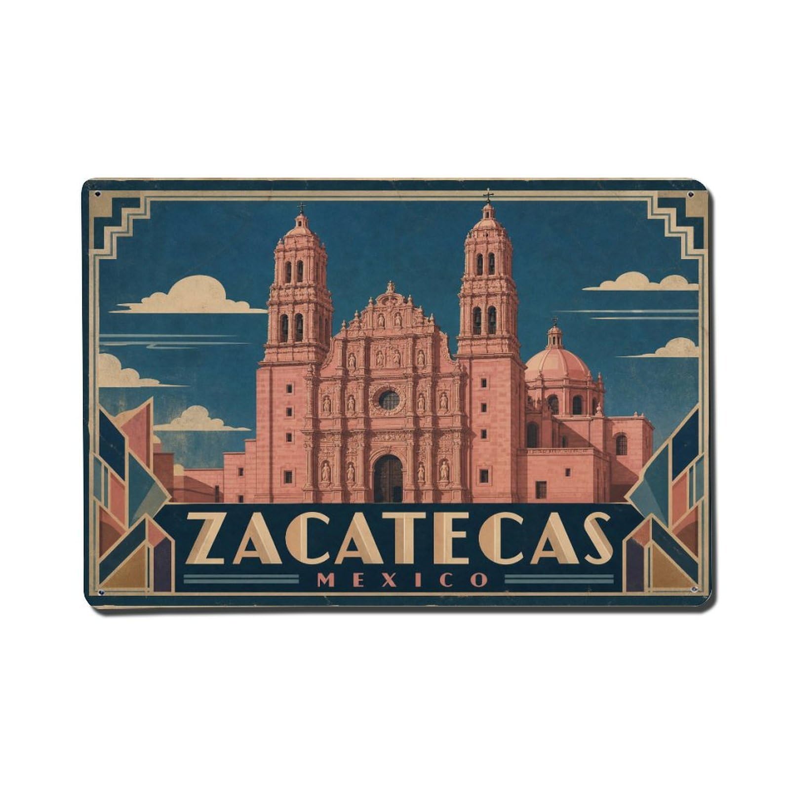 Travel Vintage Mexico Zacatecas Metal Tin Sign