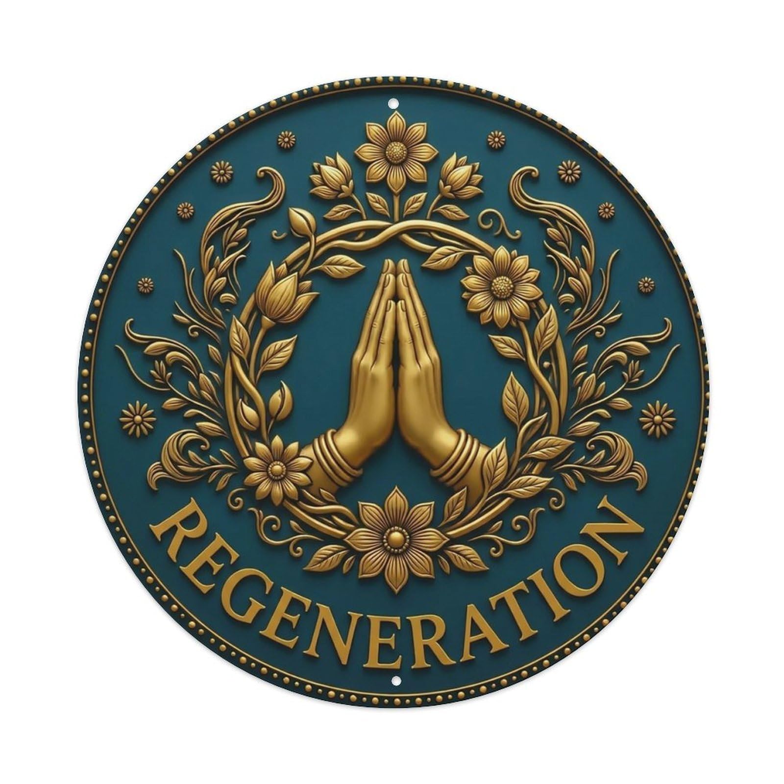 Vintage Namaste Praying Hands Regeneration Flower Zen Yoga Metal Tin Sign