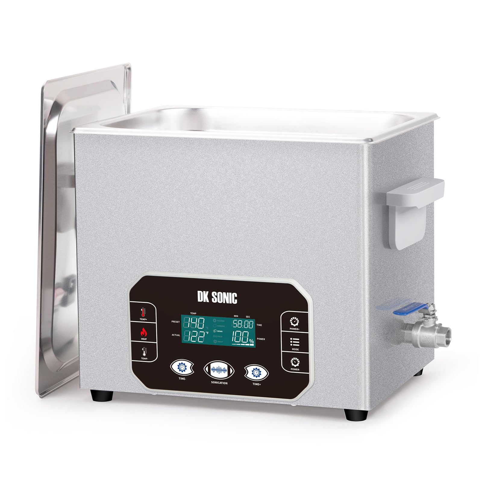 DK SONIC Nettoyeur à ultrasons 10L 240W, Nettoyeur à Ultrasons Robuste avec Commande Tactile Intelligente, Cinq Modes pour Moteurs de Moto, Carburateurs, Chaînes (Panier Inclus)