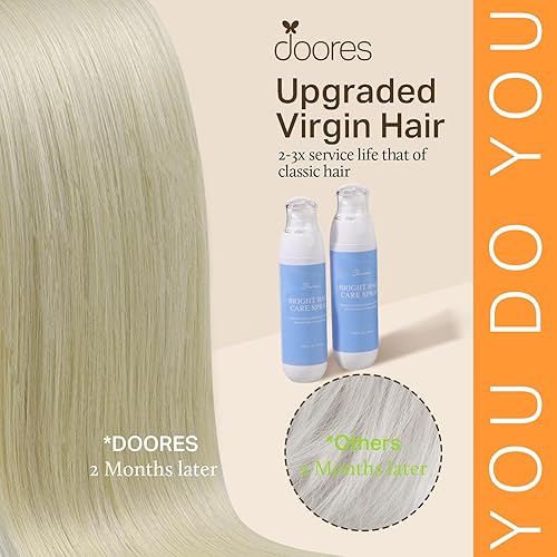 Miniatura 4 de DOORES Extensiones de cabello humano real con pinzas, balayage, rubio ceniza con reflejos rubio platino, 4.23 oz, 7 unidades, 18 pulgadas, lacio