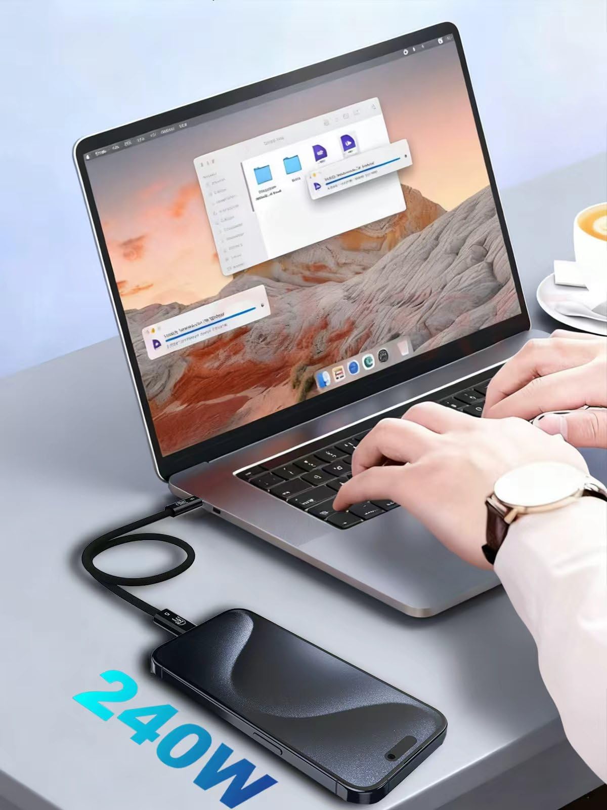 AIRSKY Cable USB 4 para cable Thunderbolt 5, cable de datos de 80 Gbps de 10 pies, carga de 240 W, ancho de banda de hasta 120 Gbps, pantallas de 16 K/Dual 8K, compatible con Thunderbolt 4/5, iPhone