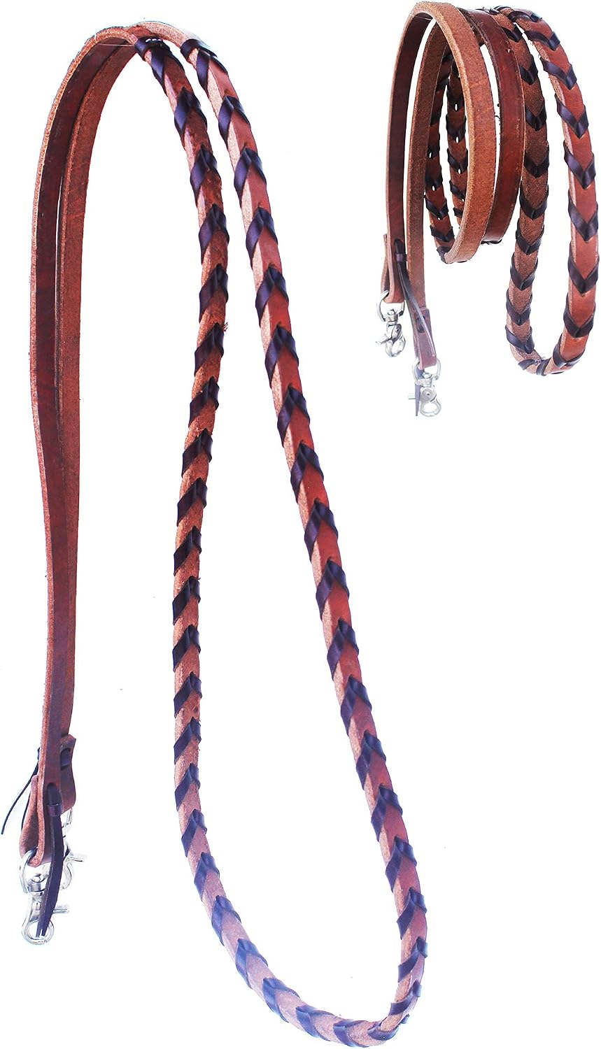 CHALLENGER Horse Western Leather Brown Laced Barrel Contest Reins 6686BR