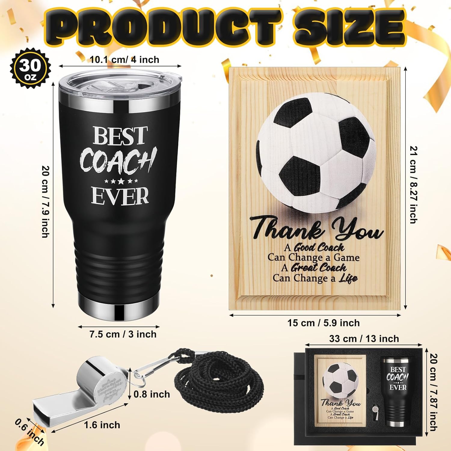 4 Pcs Coach Gifts Best Coach Ever, 30 oz Insulated Travel Tumbler with Whistle Plaque Gift Box Stainless Steel Mug Appreciation Gift Soccer Rugby Basketball(Soocer) - Image 2