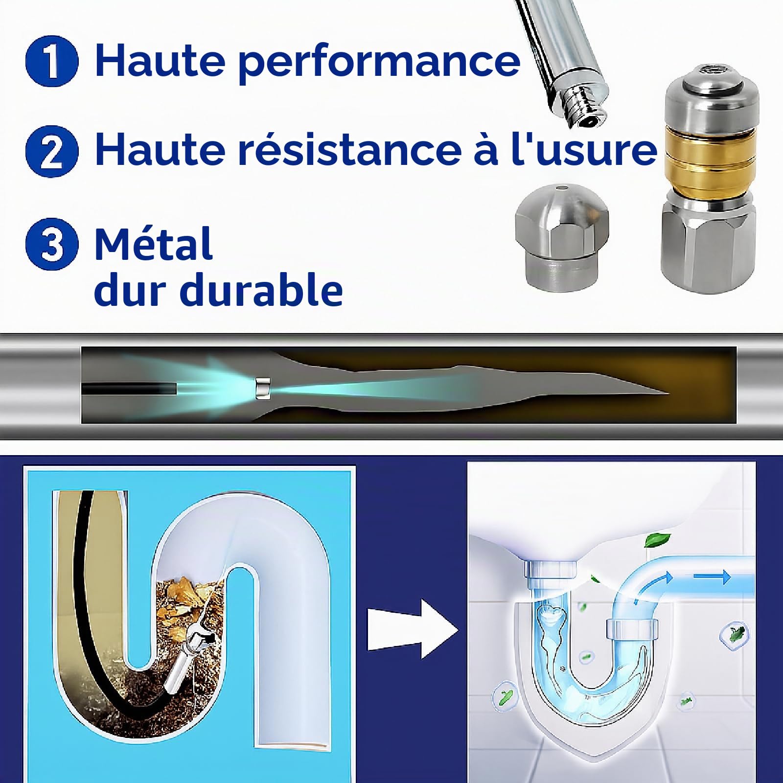 Gekufa Tuyau Nettoyeur Haute Pression 30m 400 bar, Compatible avec Furet Karcher K2 K3 K4 K5 K6 K7, Parkside, Lavor, Bosch, Avec 2 Buses et 3 Adaptateurs,Déboucheur Canalisation.