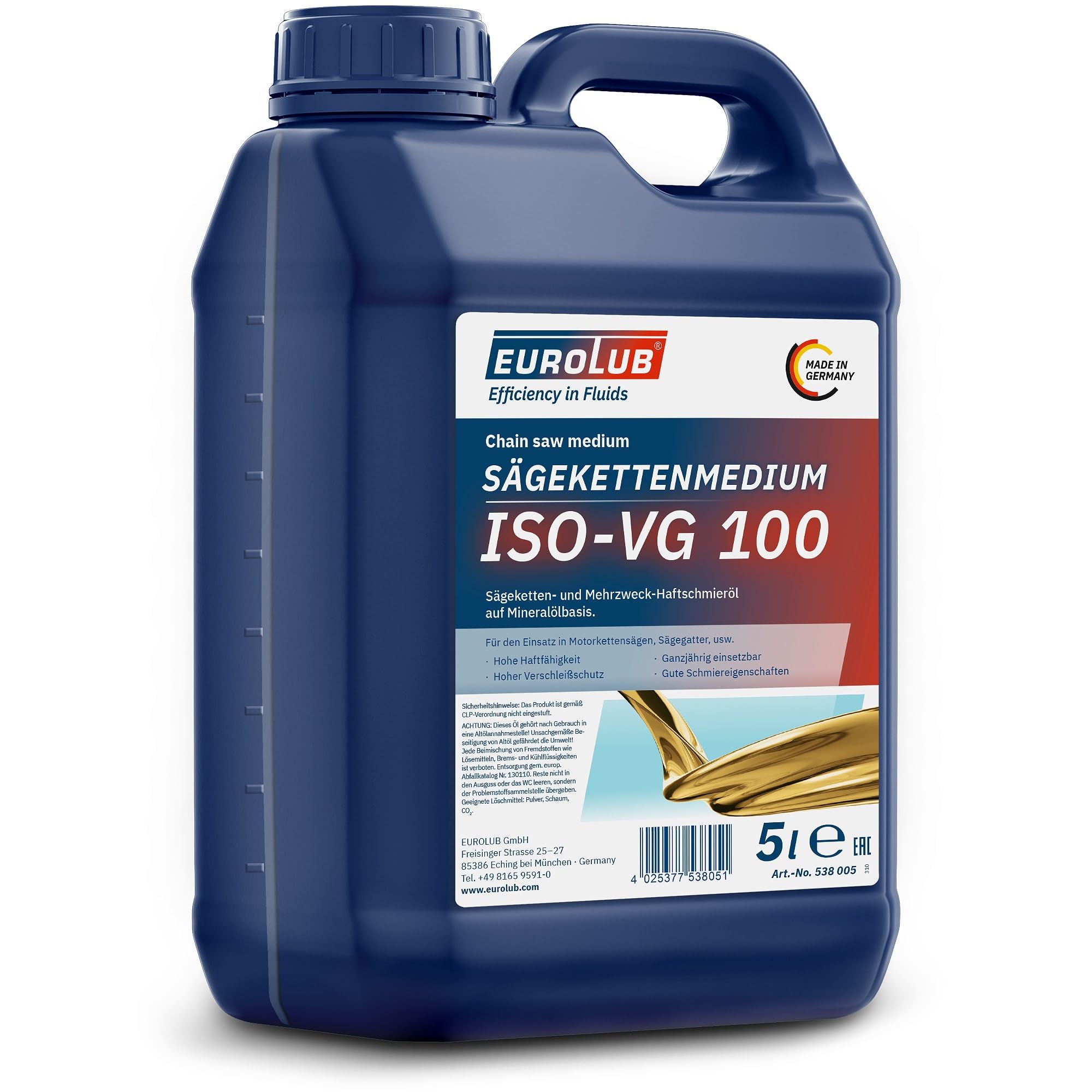 4 x 5 L = 20 litri EUROLUB – Olio per catene per motosega Medium ISO VG 100 di carcere, olio per sega catene
