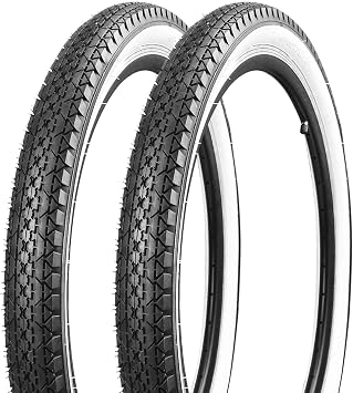1/2 Pack 24"/26" x 2.125" Folding Replacement Bike Tires for Beach Cruiser Bike,Bicycle Tires for Commuter Bikes,White Wall,Non-Slip