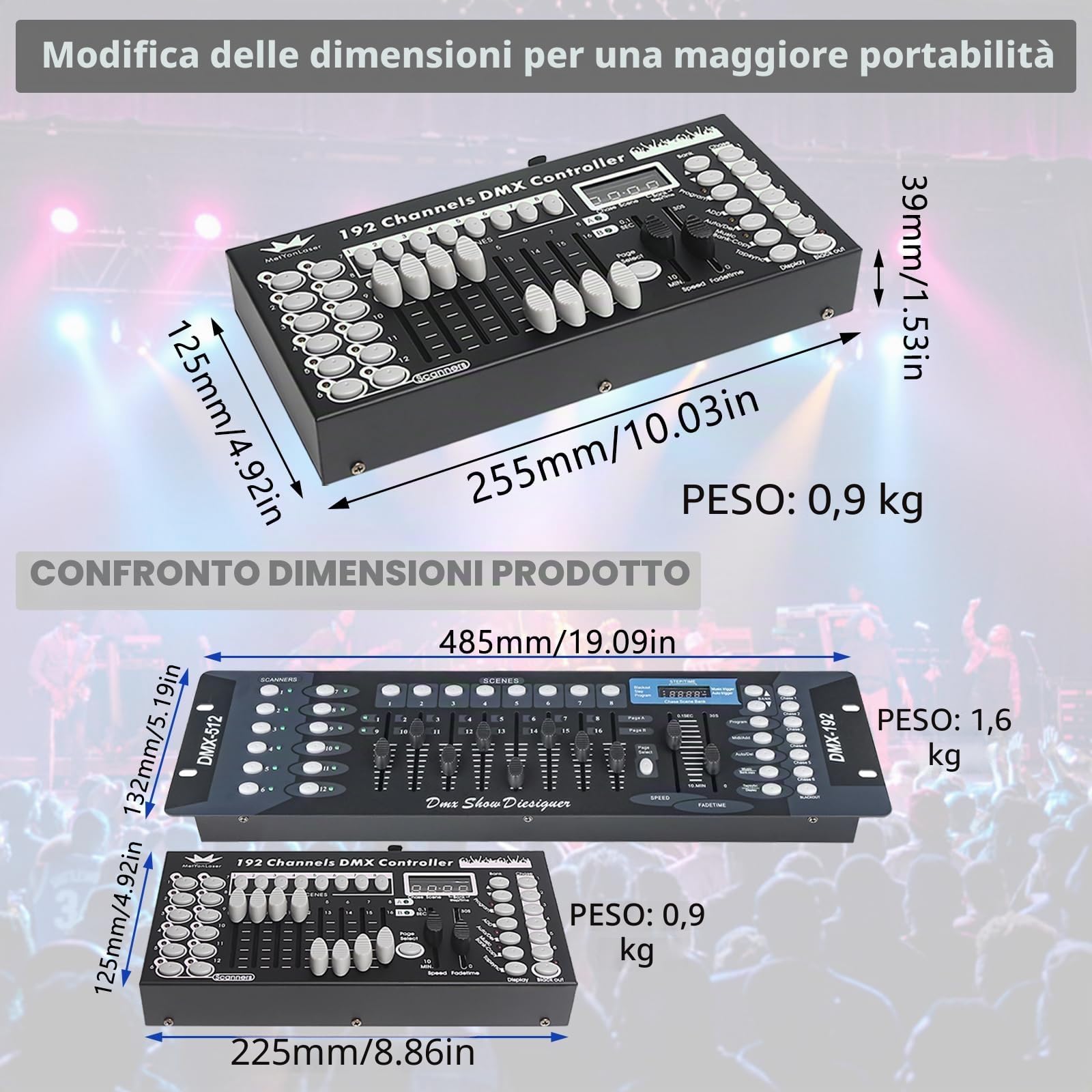 DMX-Controller, console DMX, console DMX512 a 192 canali, pannello di controllo per la modifica del programma per l'illuminazione scenica (nero)
