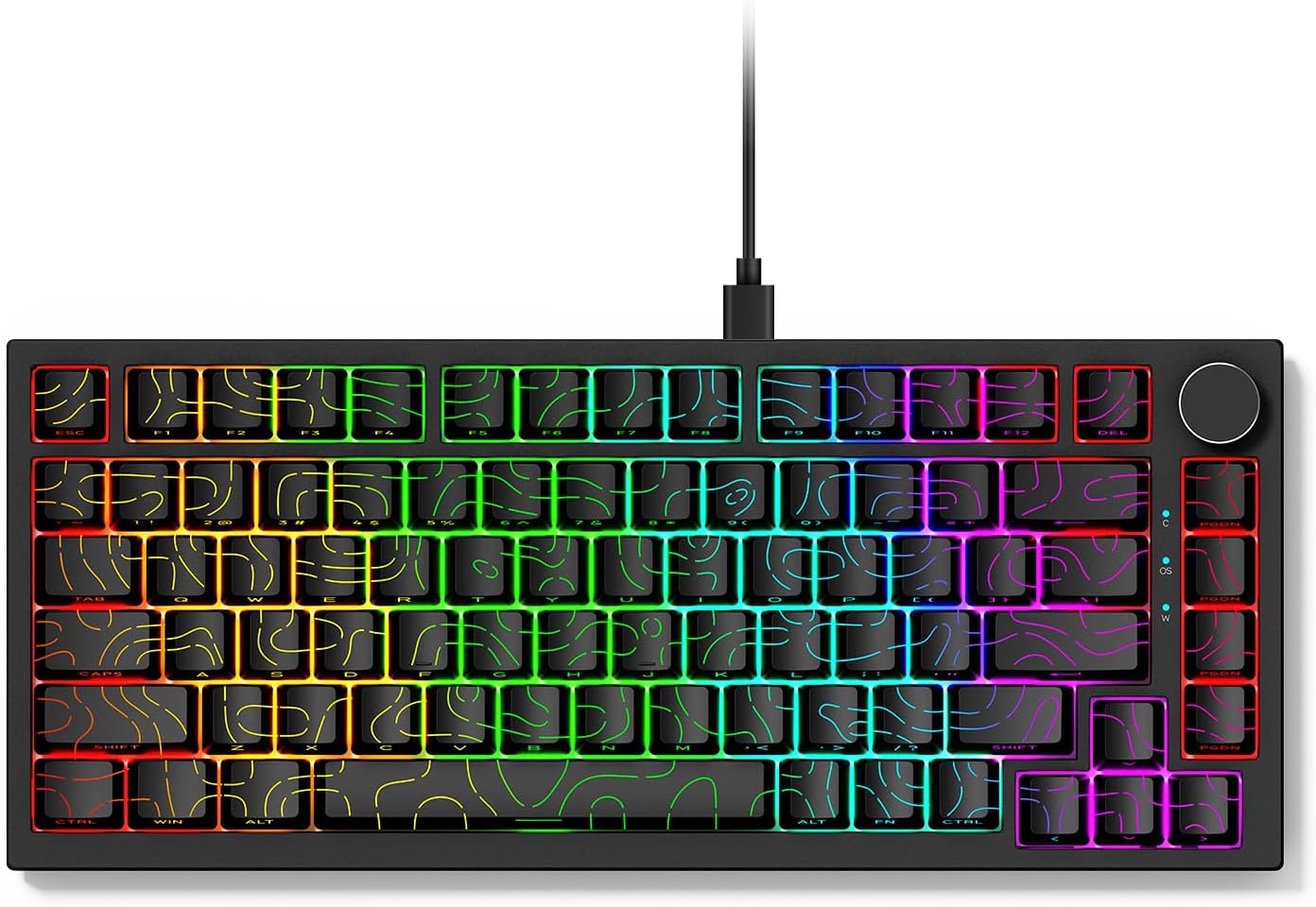 Qisan Wired Mechanical Gaming Keyboard with RGB Backlit, OUTEMU Switch 82 Keys US Layout Wired Mechanical Gaming Keyboard | Side-Engraved & Double-Shot Molded Keycaps with RGB Lights | Black