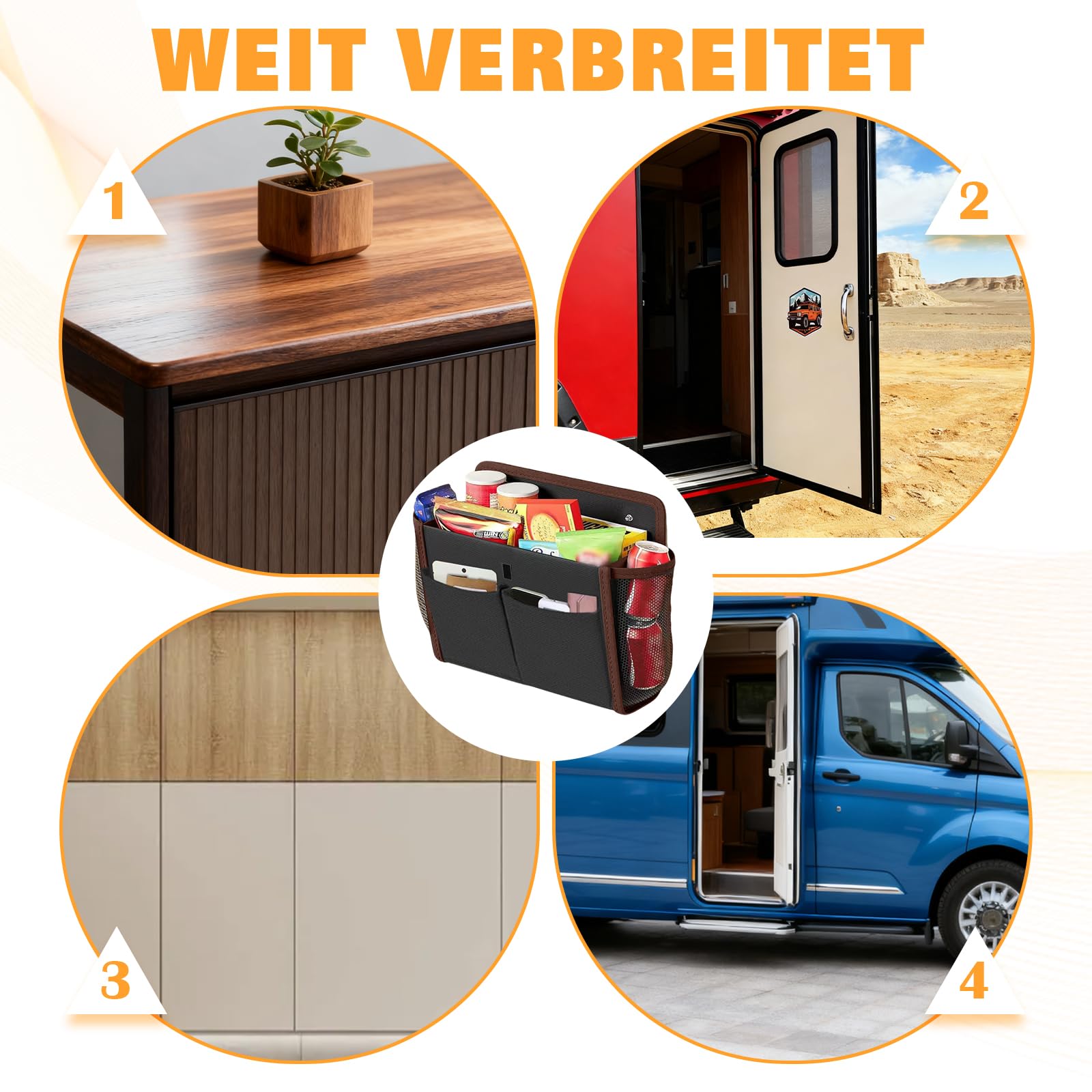 Organizer per camper, 2 pezzi, autoadesivo, da appendere, da campeggio, portatile, con tasca principale e tasca frontale e tasca laterale in rete, per camper, furgone, cucina, ufficio, bagno
