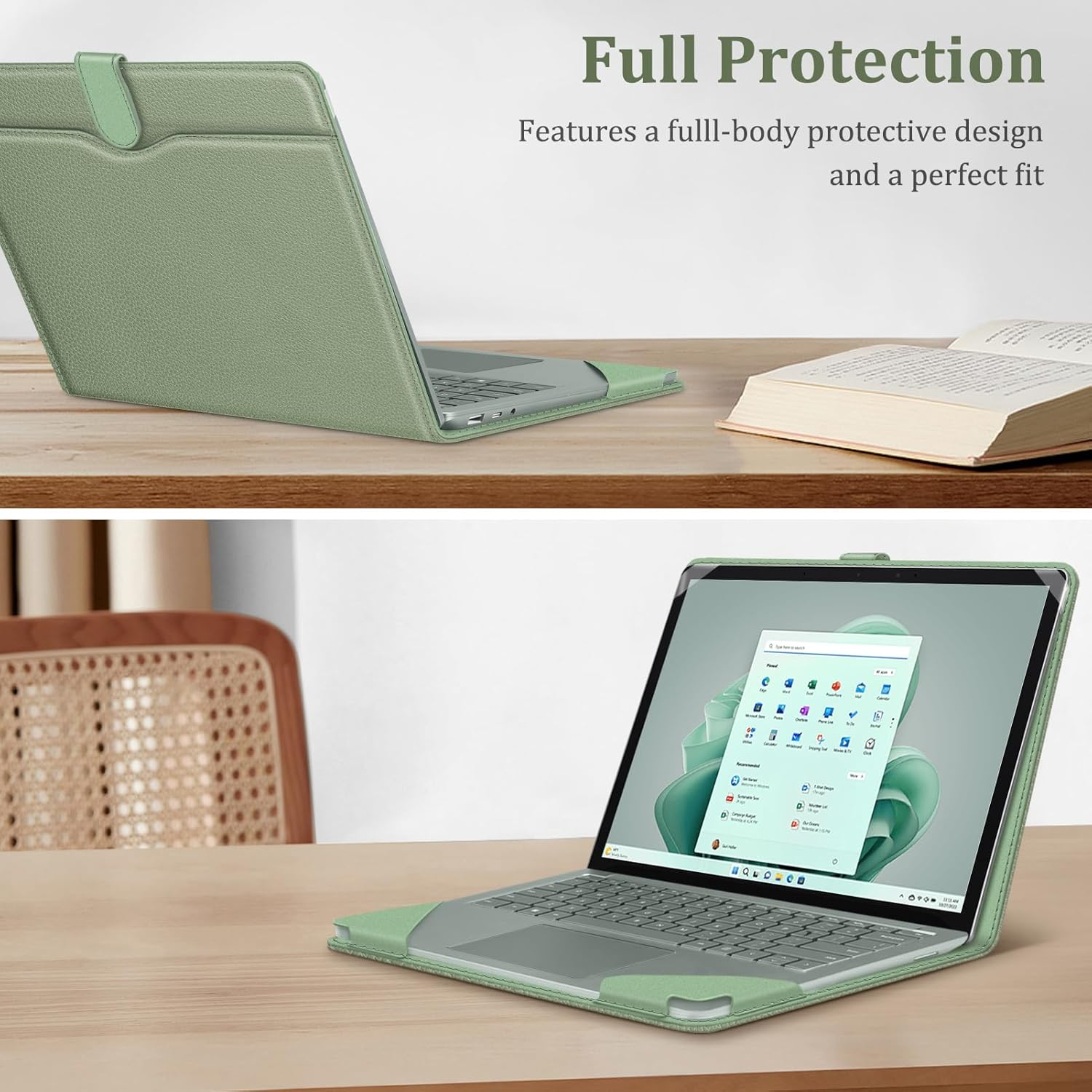Fintie Sleeve Case for 13.8 Inch Microsoft Surface Laptop 7 (Model: 2036), 13.5 Inch Surface Laptop 6/5/4/3/2 (Model: 1951/1868/1958/1950/1867/1769) - Folio Book Cover with Large Pocket, Sage