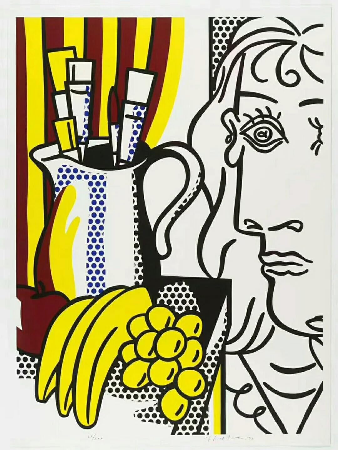 QSDTGHUIKP Roy Lichtenstein Poster《Bananas and grapes》Canvas Painting Abstract Wall Art Roy Lichtenstein Prints Modern Picture for Home Decor 16x24in Frameless