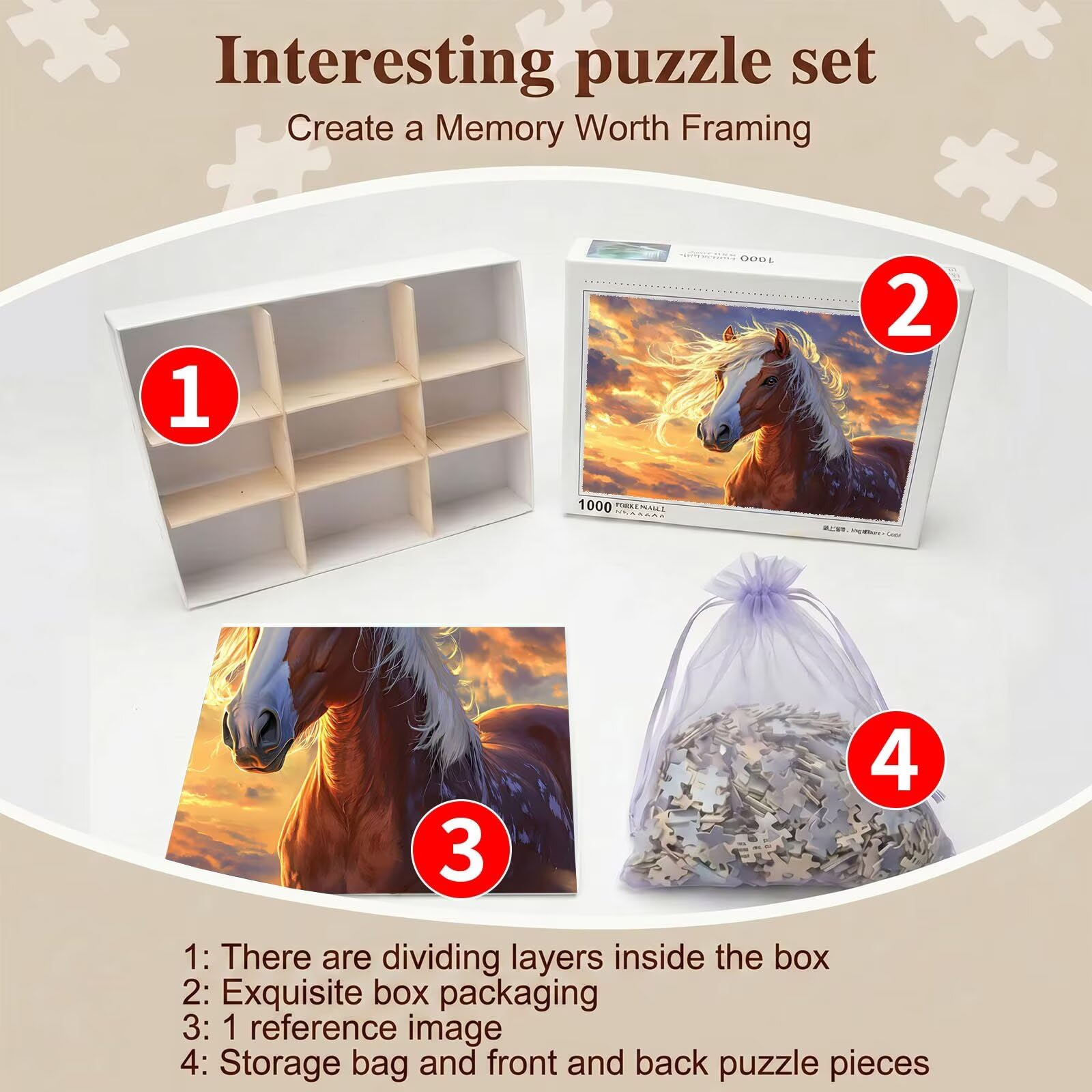cavallo Tramonto Puzzle 6000 Pezzi per Adulti, Puzzle in Legno - Collezione Classica con Poster Incluso - Sfida di Concentrazione e Passatempo Antistress, Gioco per Famiglia, 179 x 105 cm f0-655