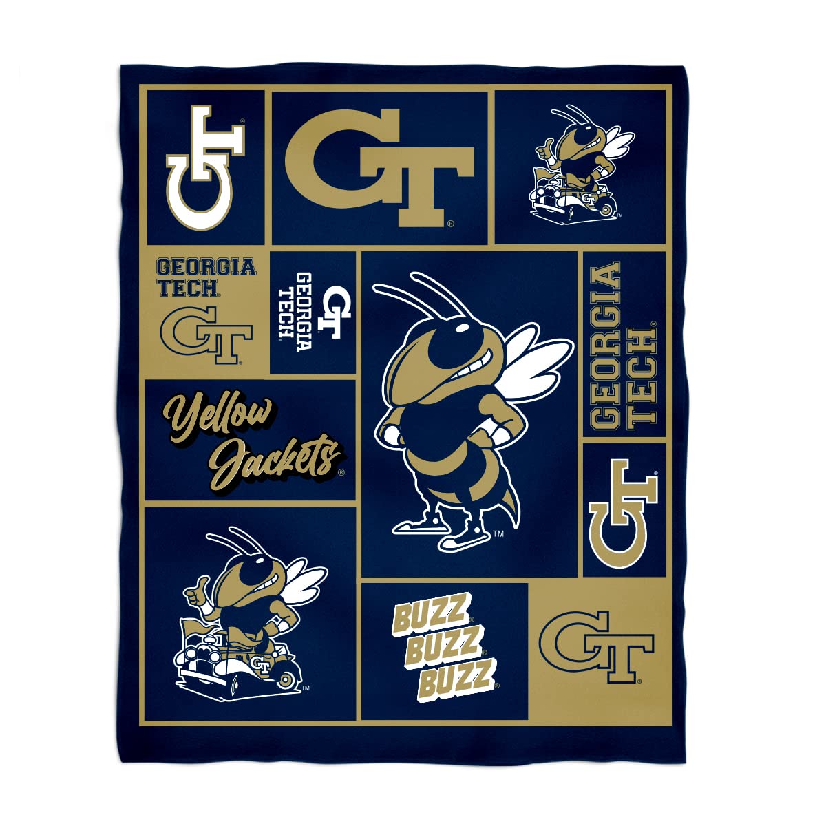 Vive La FeteMinky Blanket, Super Soft 100% Polyester Luxury Blanket Georgia Tech Yellow Jackets Infant Block Blue Minky Blanket 36" x 48"Mascot and Name