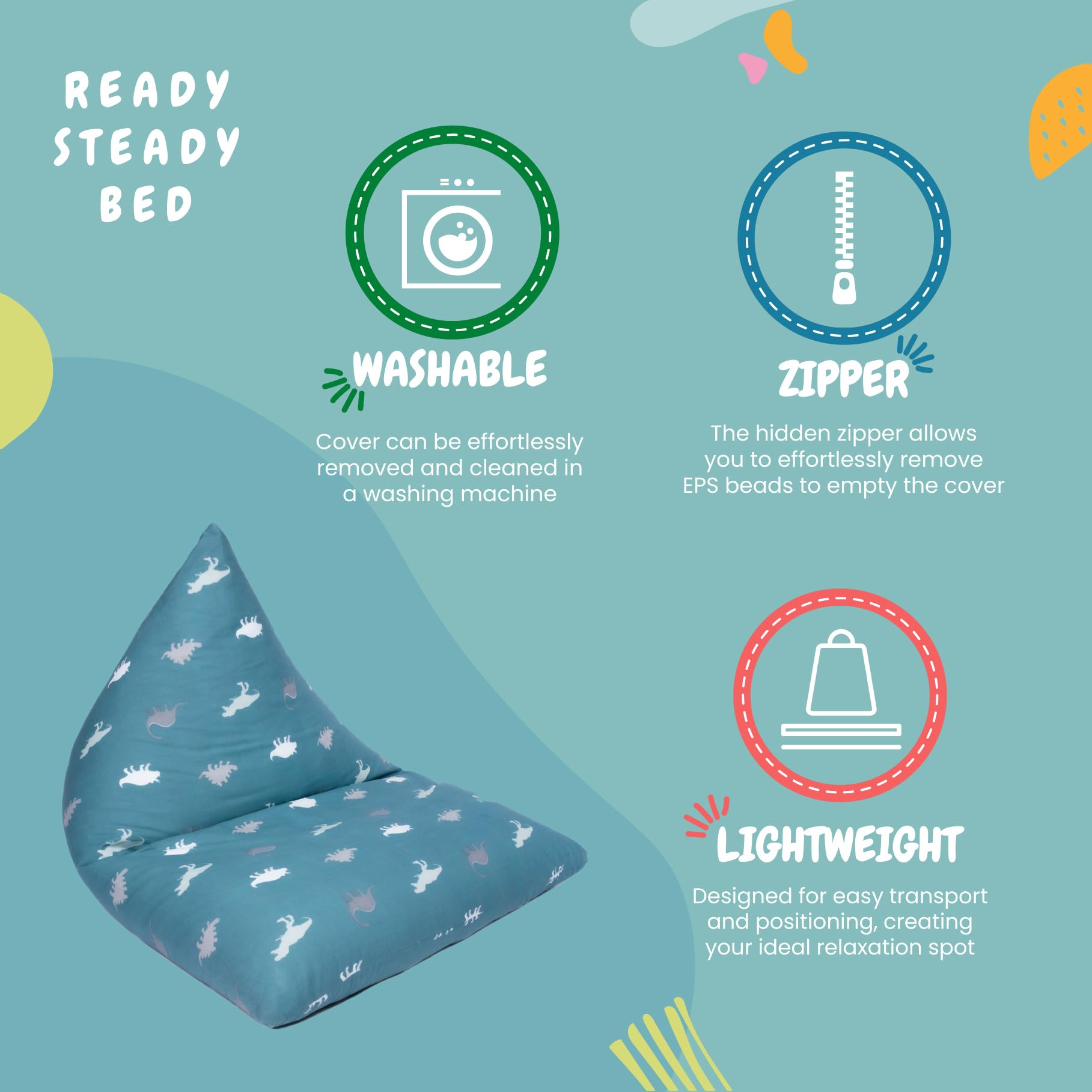 Ready Steady Bed Sitzsack für Kinder, Pyramidenform, bequeme Kleinkindmöbel, weiche, kindersichere Liege, Spielzimmer (Rex)