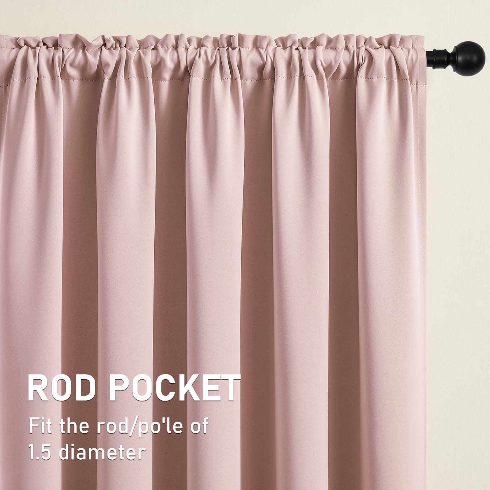 CUCRAF Light Pink Blackout Curtains 84 inch Length 2 Panels Set, Rod Pocket Room Darkening Drapes for Bedroom Living Room, Insulated Thermal Light Blocking Window Curtain (W52 x L84 Inch) - Image 3