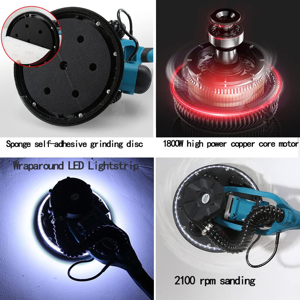 De Pared 1800w, Lijadora De Techo, Mango Telescópico, Adaptador De Conexión, Retráctil, con Bolsa para El Polvo, Mango Retráctil, Papel De Lija,Spotlight+50sheetsofsandpaper