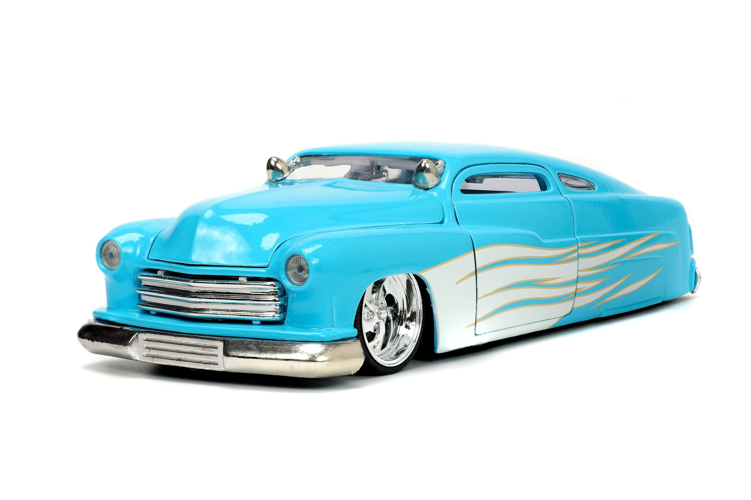 Jada ToysBigtime Muscle 1:24 1951 Mercury Coupe Die-cast Car – Opening Doors, Hood, Trunk, Rubber Tires(Blue/White Flames)