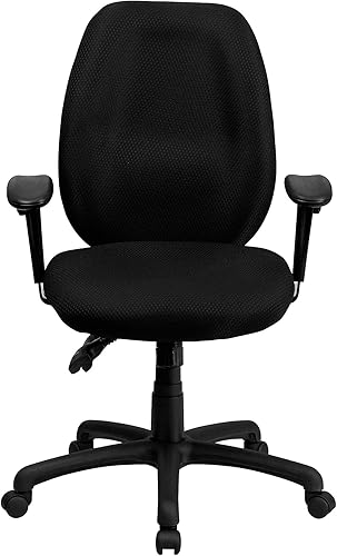 Flash Furniture Rochelle Silla de oficina giratoria ejecutiva ergonómica multifunción de tela negra con brazos ajustables Negro -,Gris,marino
