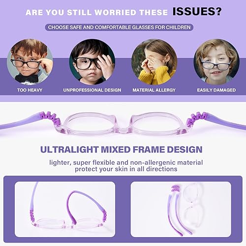 Miniatura 4 de FONHCOO Gafas de bloqueo de luz azul para niños, niños y niñas, marco irrompible, para computadora, juegos, TV