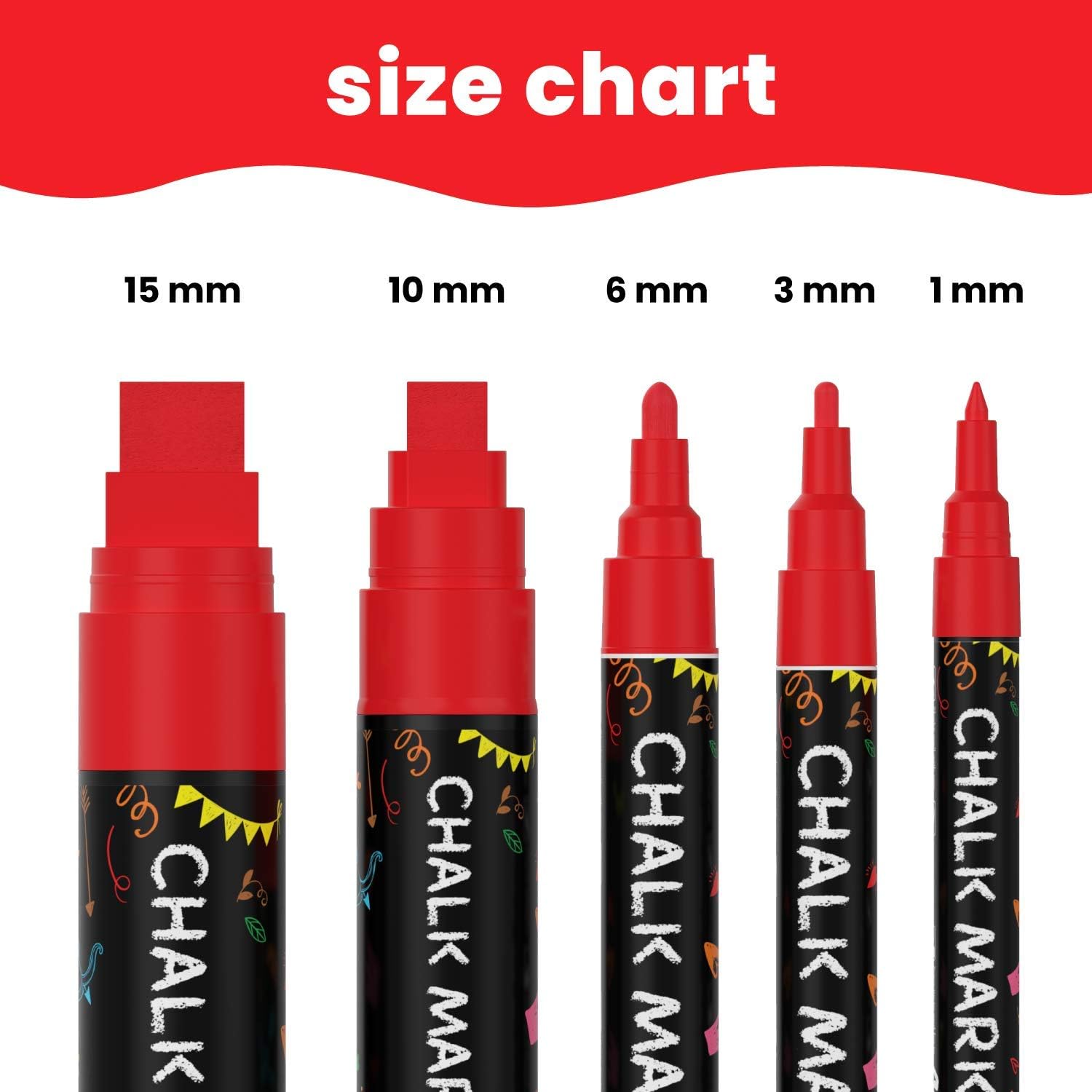 5 Red Chalkboard Chalk Pens - Red Dry Erase Markers for Blackboard Chalkboard Signs, Windows, Glass, 5 Piece Assortment - Image 4
