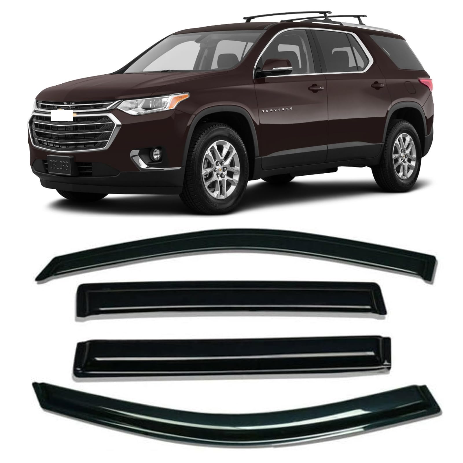 LINLINS Rain Guard 4-Piece for 2018-2022 Chevy Traverse Windows Visor Shield Shade Smoke Tape-On