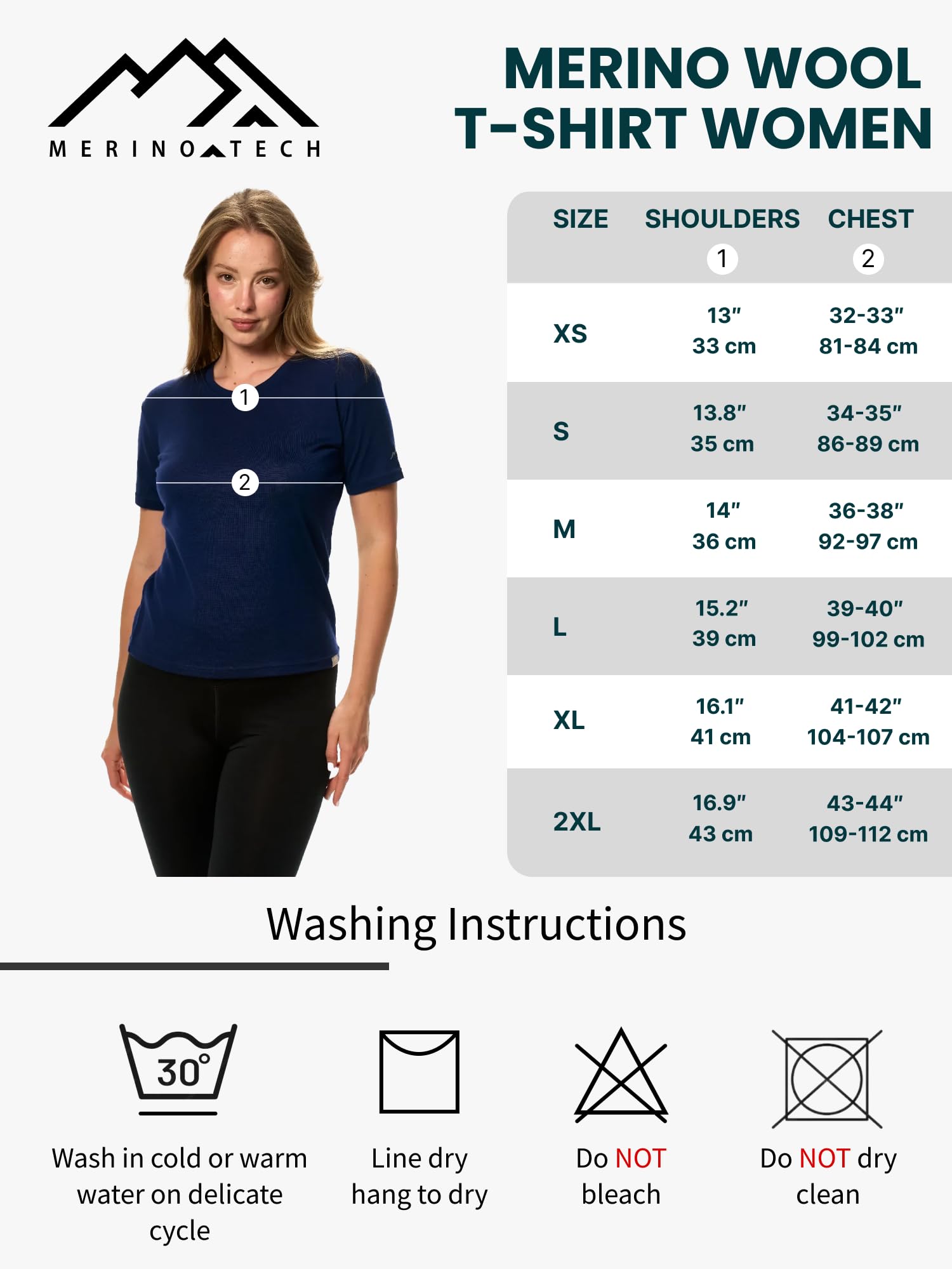 Merino.tech T Shirt Merinos Femme - Laine Merinos Chemise Femme + Chaussettes de randonnée en Laine Mérinos (X-Large, Denim V-Neck)
