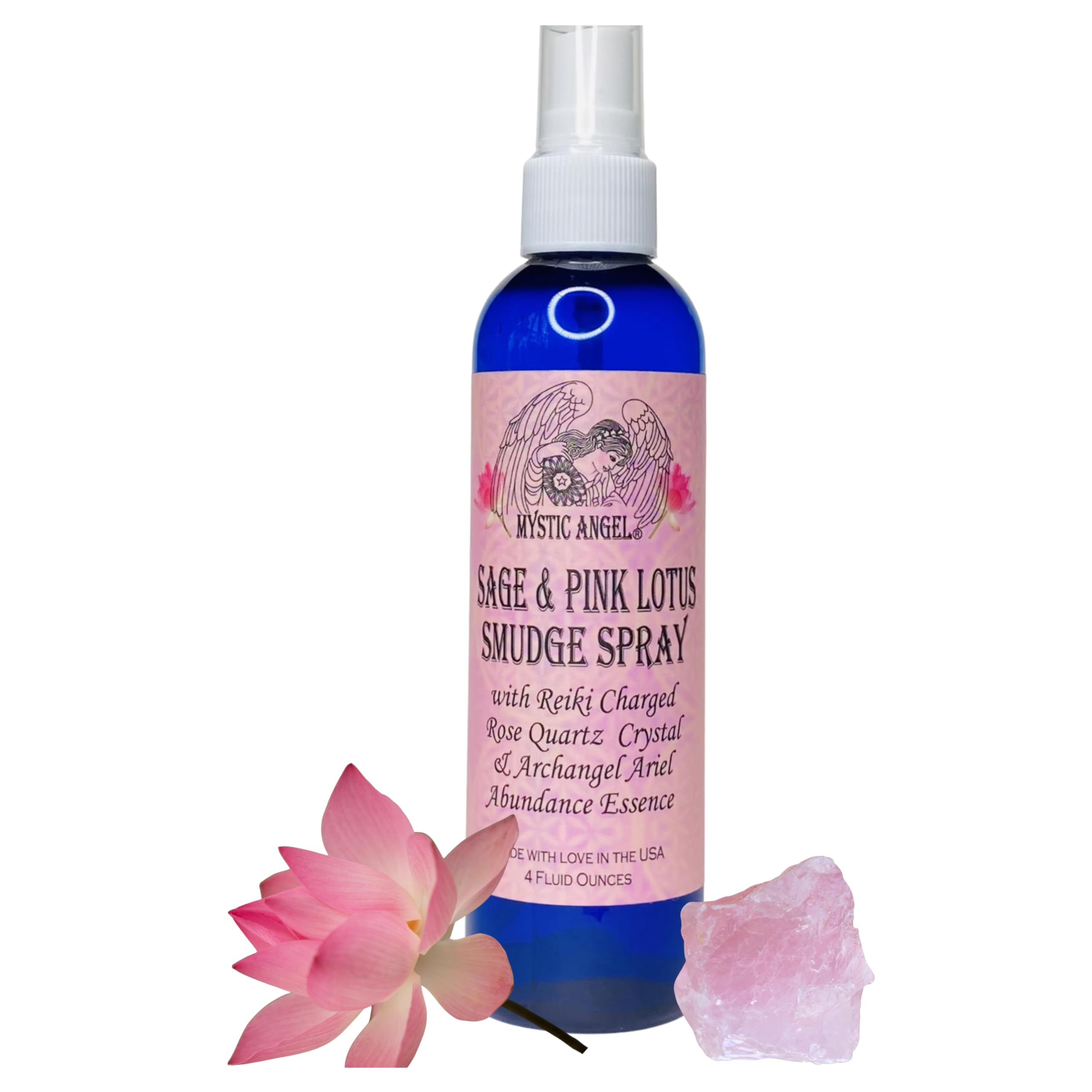 Abundance Smudge Spray with Reiki Charged Rose Quartz Crystal and Archangel Ariel Essence - 4 oz