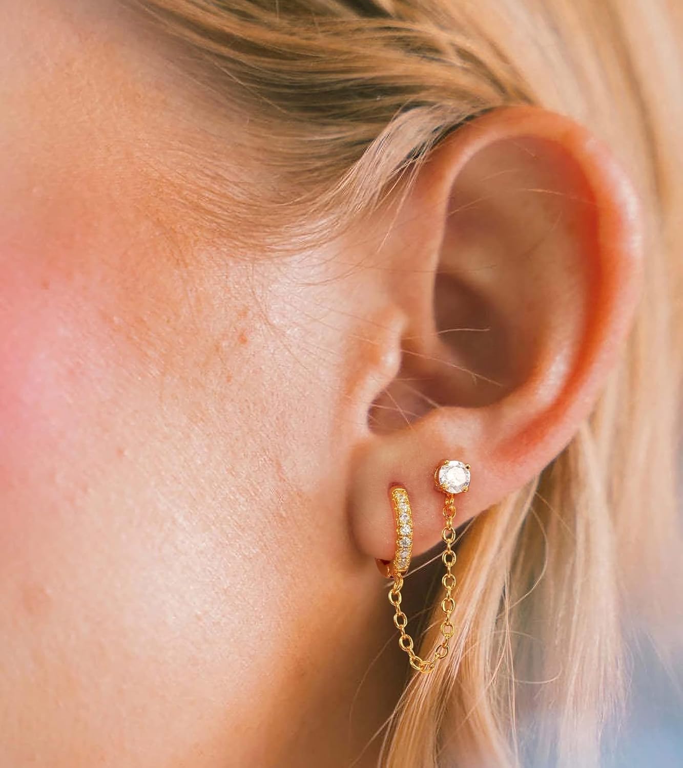 Gold Pearl Hoop Earrings for Women | 18K Gold Huggie Dangle Earrings | Lightweight Small Hoop Earrings - Image 2