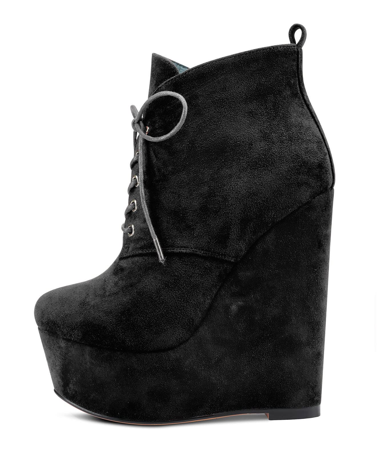 NobleOnly Women High Heel Wedge Platform Round Toe Ankle Boots Short Bootie Lace-up Zipper Dress Classic 6 3