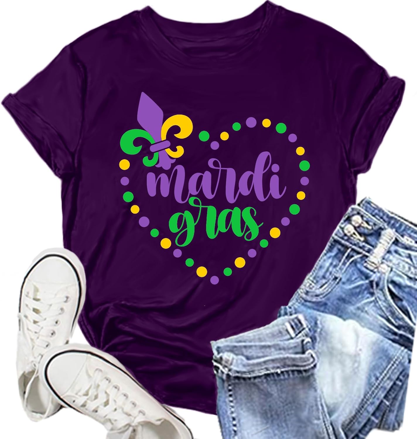 Mardi Gras Shirt for Women: Fat Tuesday Tshirts Carnival Heart Tee Shirts