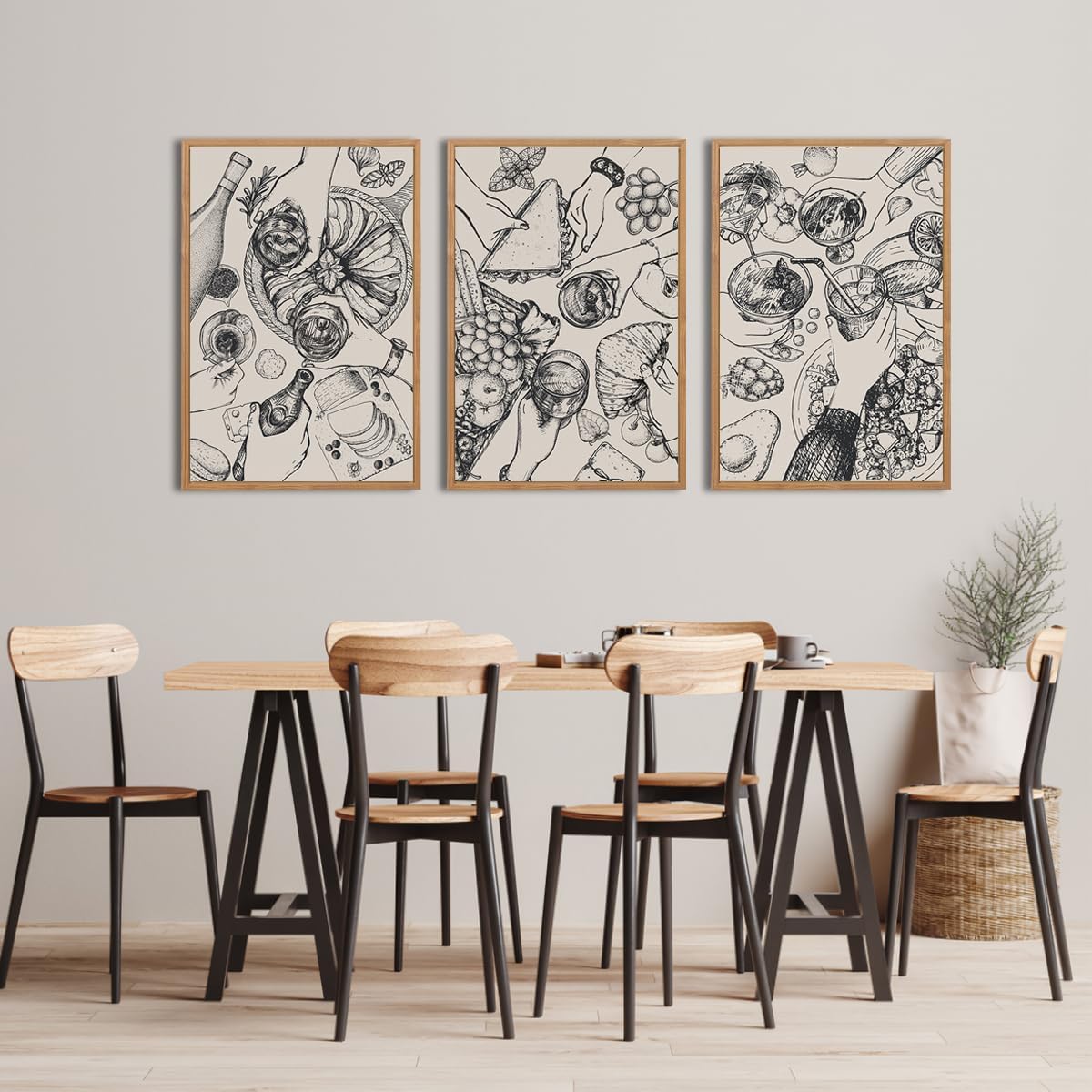 Das BINCUE 3er Set Wanddekoration bringt mit seinen Boho-Abstrakt-Motiven Farbe und Leben in die Küche.