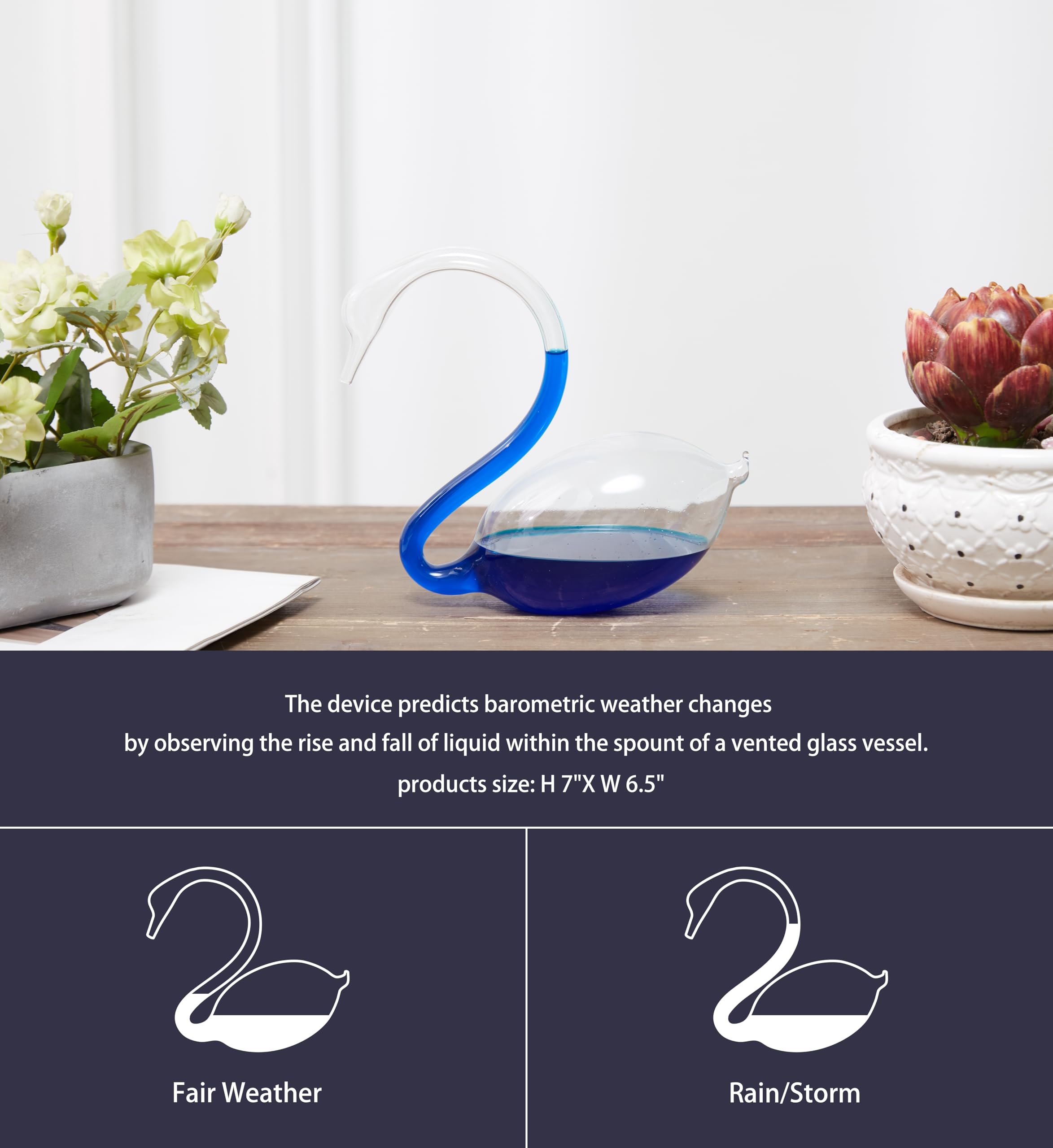 Wettervorhersage für Sturmglas, Schwanenförmiges Design, Barometer, Wetterstation, 17,8 cm, Schwan, Sturmglas, Wettervorhersage, wunderschönes Geschenk für Familie oder Freunde, Geschenk, Zuhause,