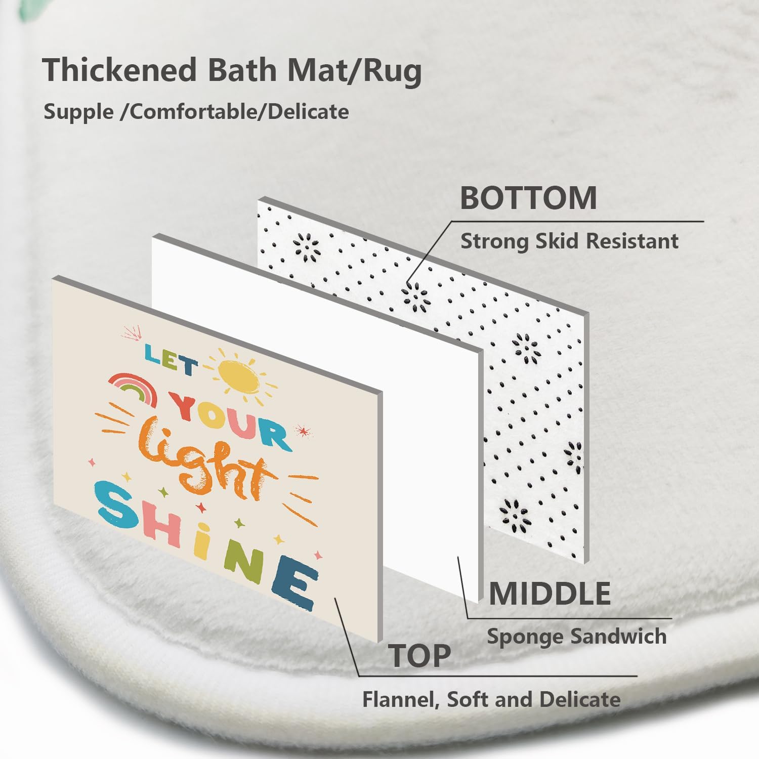 4 Pcs Quotes Colorful Kids Bathroom Shower Curtain Sets with Non-Slip Rugs Cartoon Inspirational Classical English Letter Let You Light Shine Sun Simple Classic for Child Waterproof 72*72in