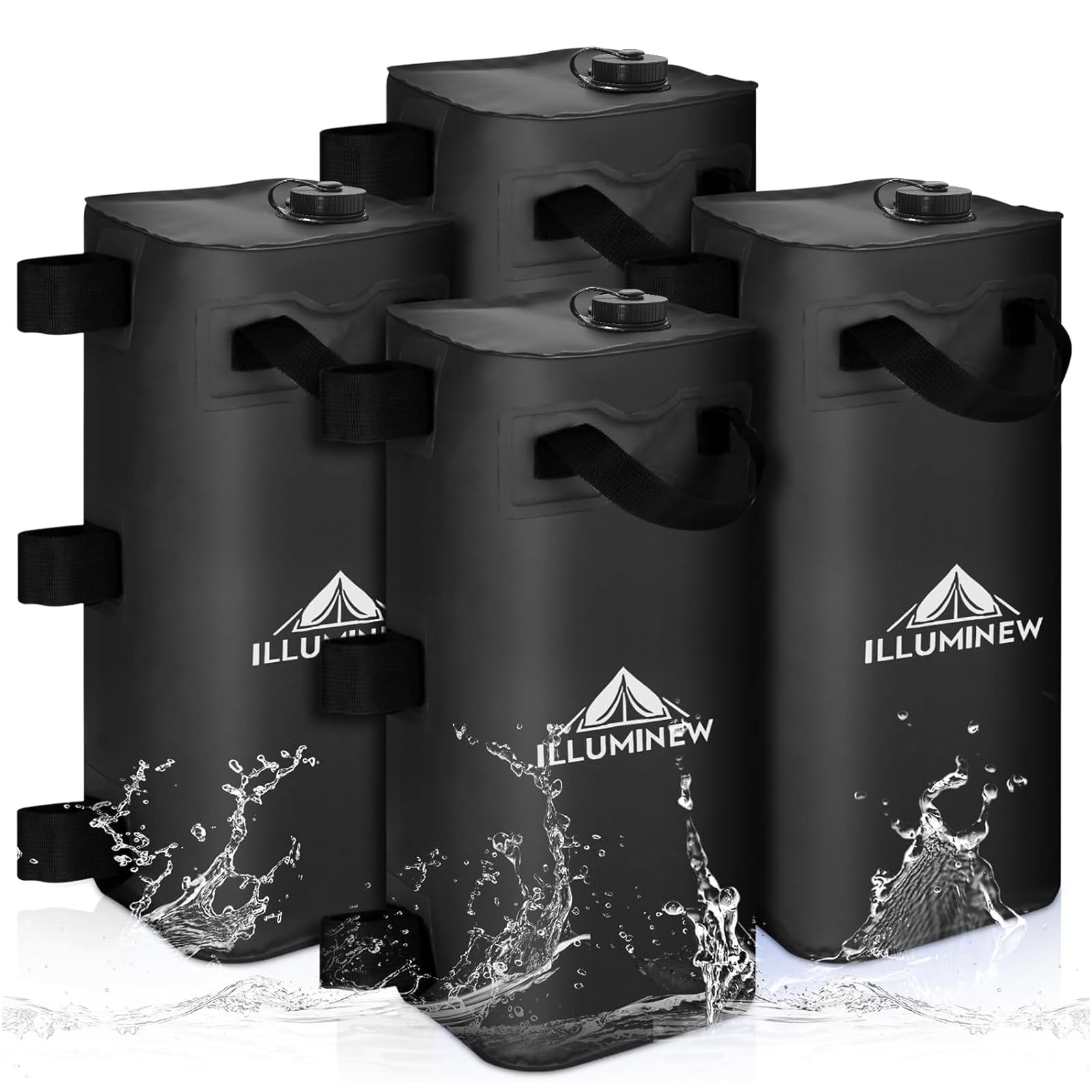 Photo 1 of ILLUMINEW 4 Pack Canopy Water Weight Bag, 220 LBS Water Tent Weights Set of 4 Leg Weights for Gazebo, Pop Up Canopy, Canopies, Tent (Black 25L)