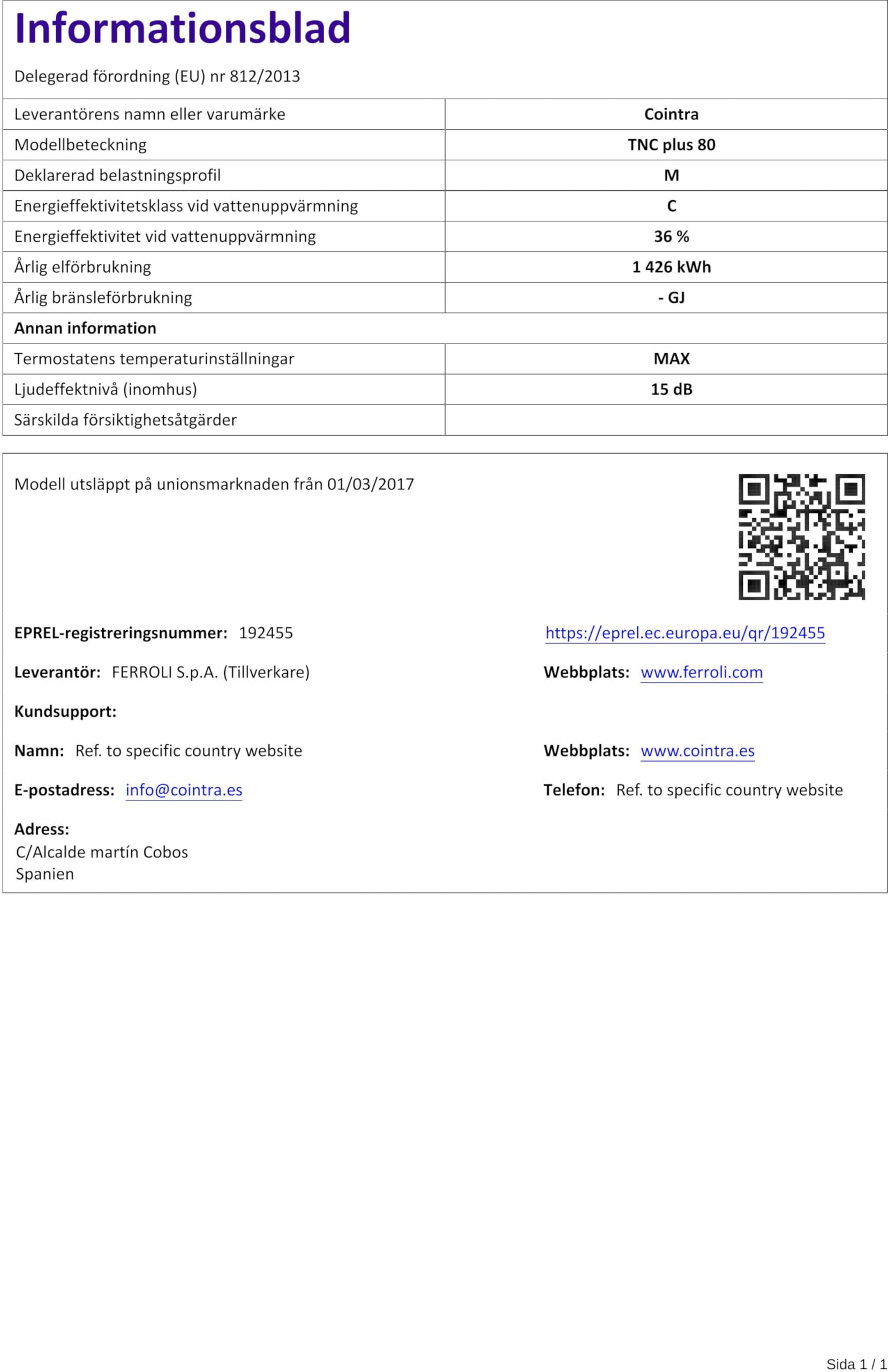 Termo Eléctrico Cointra TNCPLUS80