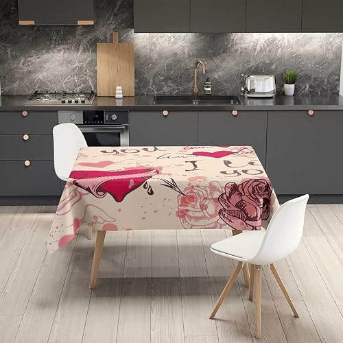Miniatura 2 de I Love You Beige Manteles De Mesa Elegantes Picnic Table Cover Farmhouse Decoration 60 X 60 Inch